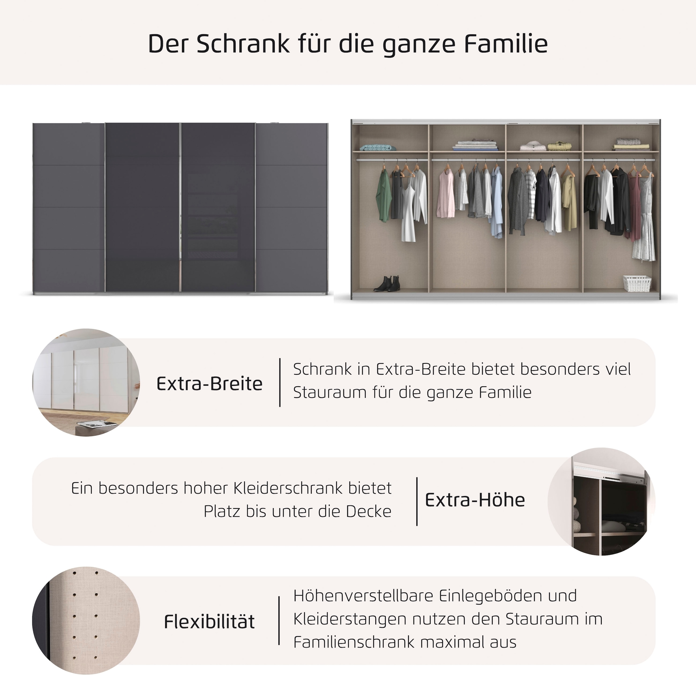 rauch Schwebetürenschrank »Kleiderschrank Schrank Garderobe Wäscheschrank Ankleide SYNCRONO« Breiten 271/316/361 cm Höhen 211/230 cm,  mit Synchronöffnung
