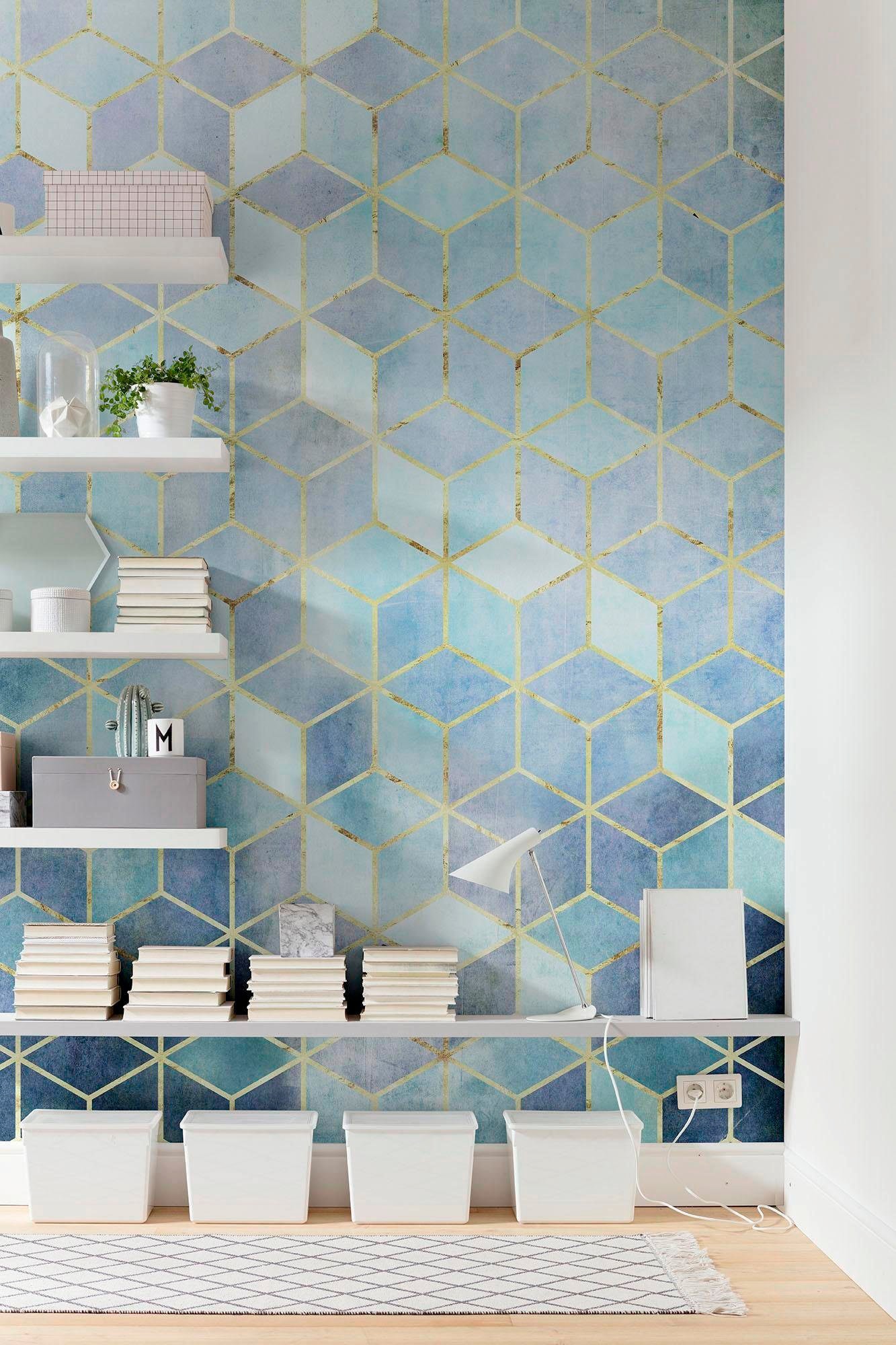 Komar Papier peint intissé »Digitaldruck Vlies -  Mosaik Azzuro - Grösse 200 x 250 cm« imprimé Wohnzimmer, Schlafzimmer