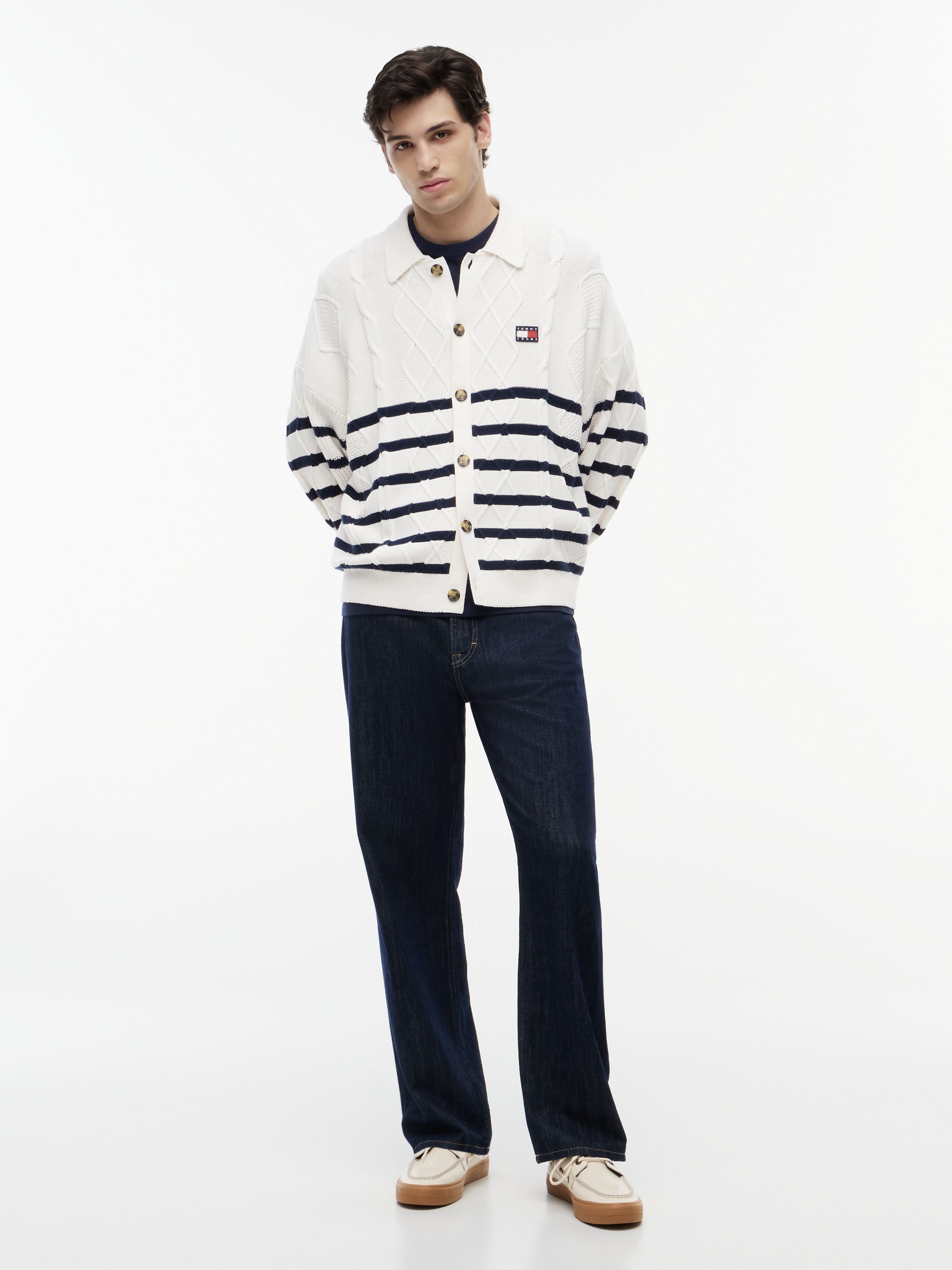 Tommy Jeans Cardigan »RELAXED STRIPE CABLE BUTTONUP« Coupe décontractée avec motif torsadé
