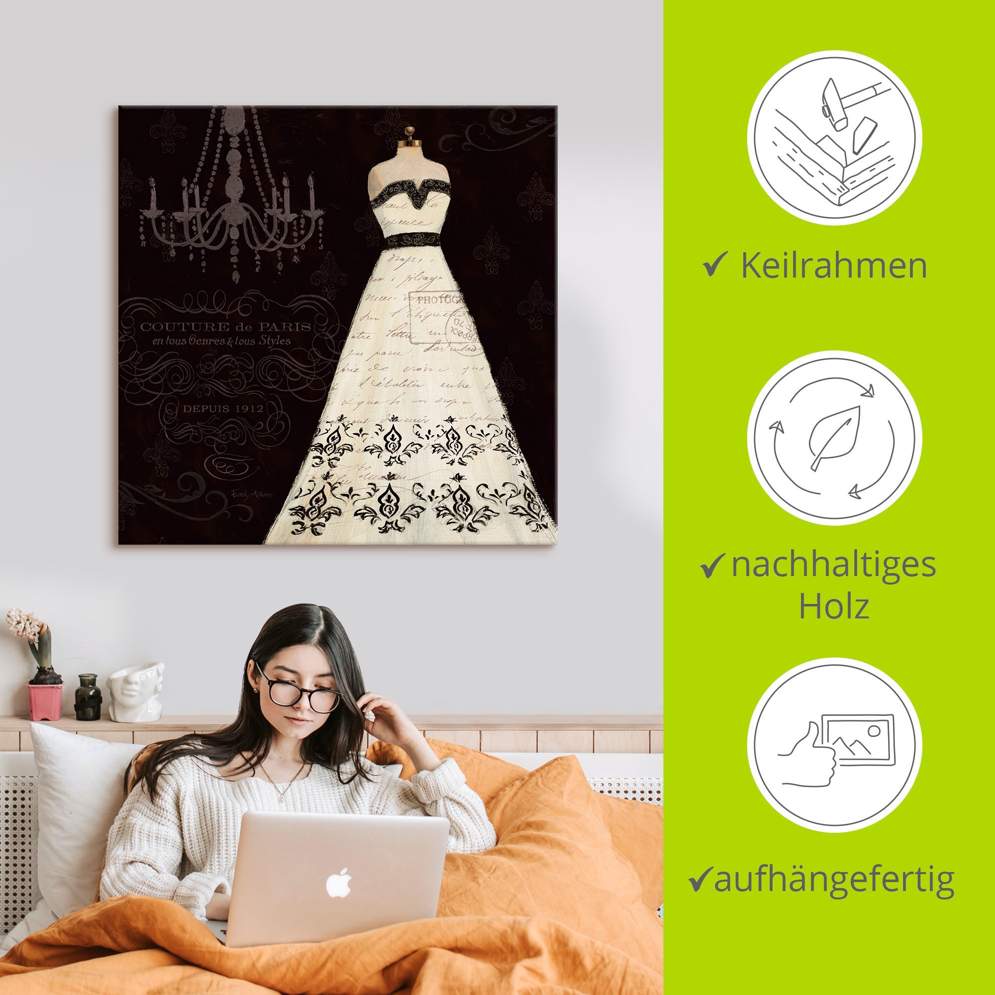 Artland Tableau sur toile »Französisches Modelabel II« 1 cuis tlg. auf Holzrahmen gespannt