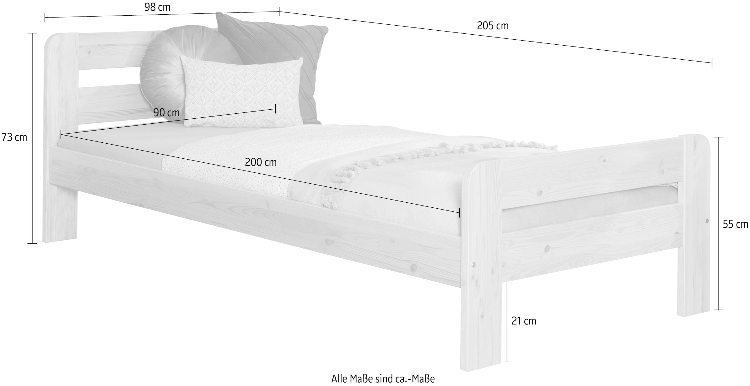 Ticaa Massivholzbett »"Bert", FSC®-zertifiziert (Kiefer), Jugendbett, mit Lattenrost« 90x200cm, 100x200cm, 140x200cm,  ideal für das Kinder- und Jugendzimmer, Massivholz