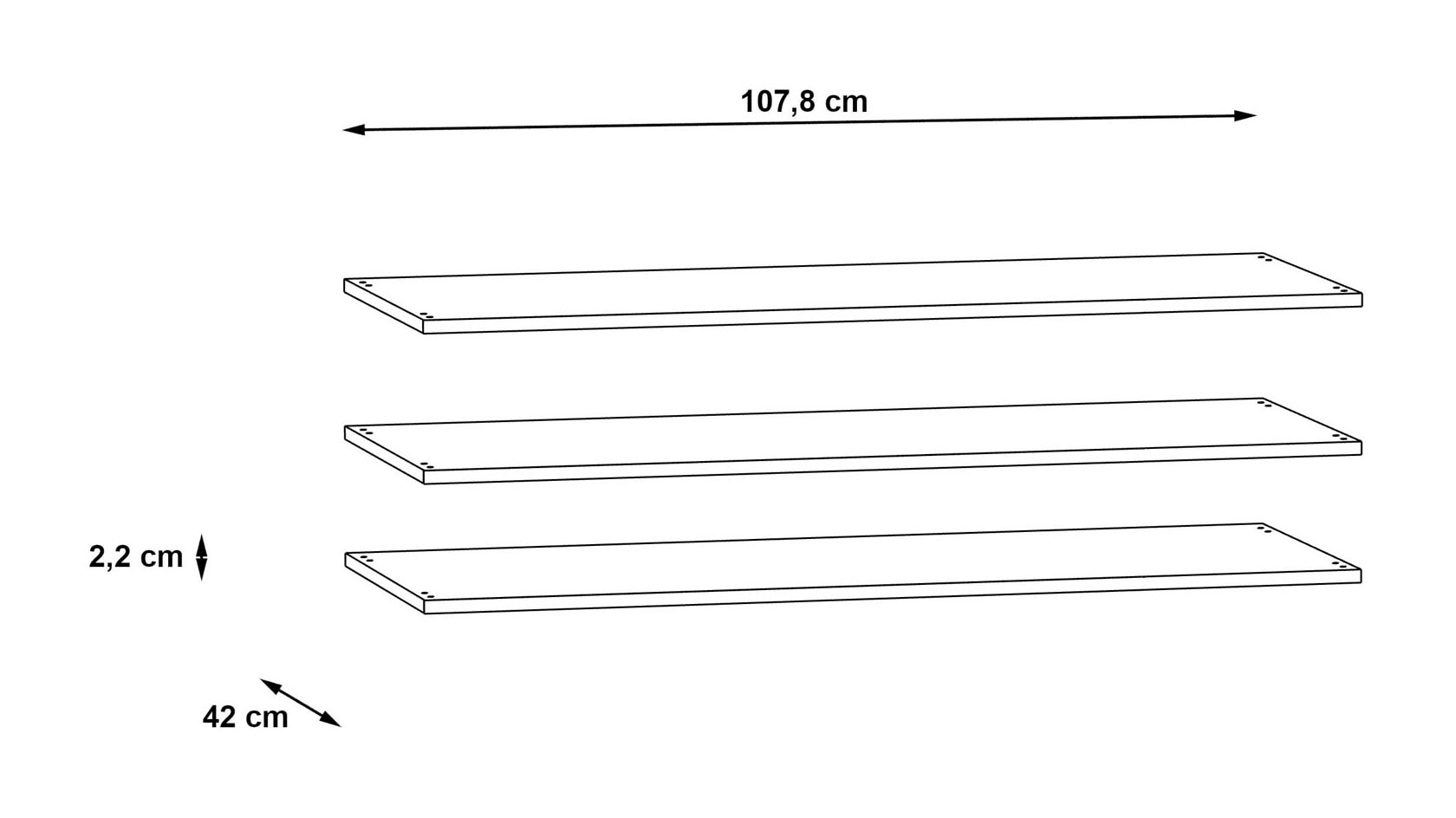 FORTE Tablette de rangement lot de 3, largeur 107,8 cm