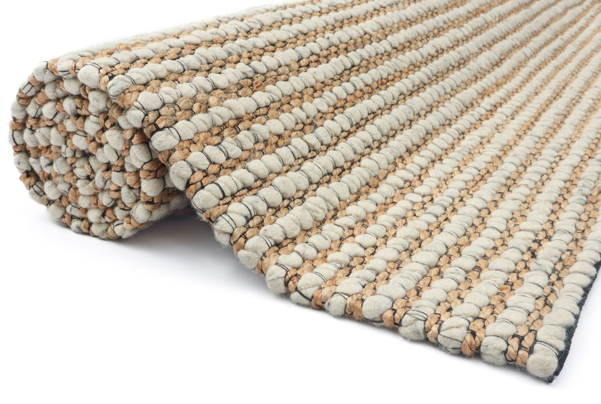 GOODproduct Tapis en laine »Leevy, Wolle und Jute, handgewebt, Handweb Teppiche« Rectangulaire 25 mm Höhe belle optique rayée, salon, chambre, salle à manger