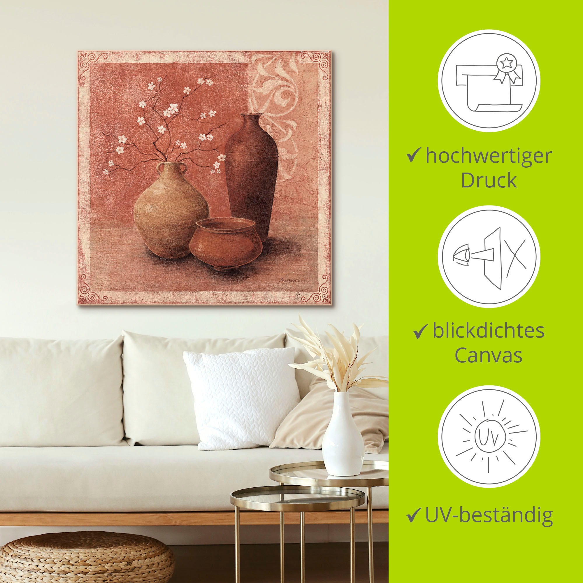 Artland Leinwandbild »Frühling im Fergana Tal« Vasen & Töpfe 1 Stk. tlg. auf Holzrahmen gespannt