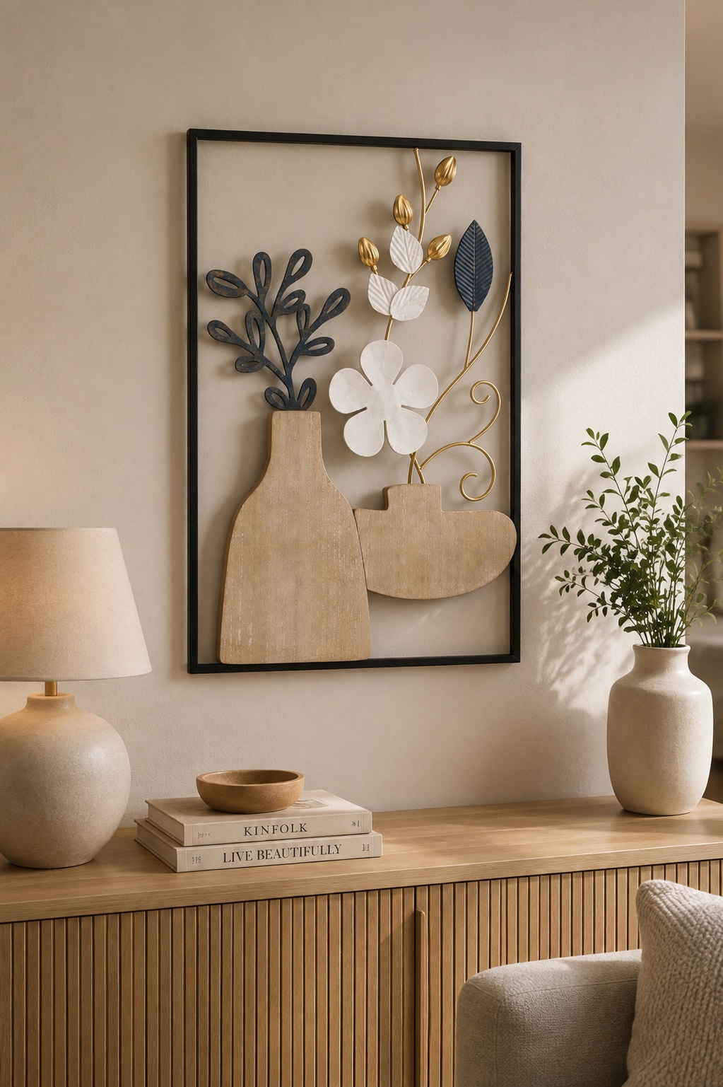GOODproduct Wanddekoobjekt »Wanddeko, filigrane Blüten für jeden Wohnstil« Wohnaccessoire, Kombination aus Metall und Holz, 40x60cm
