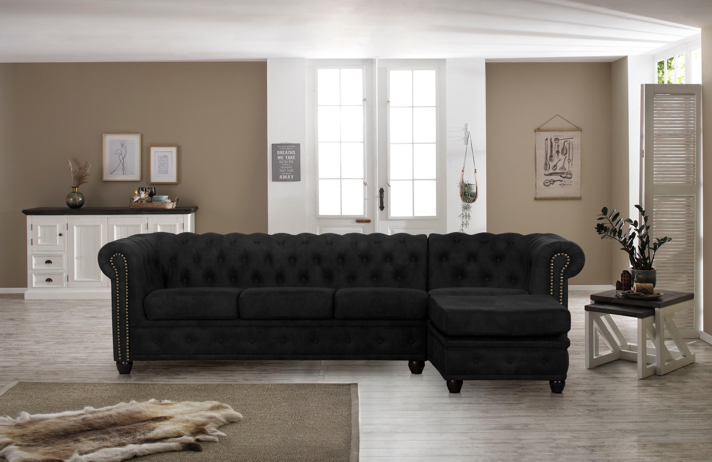 Home affaire Canapé Chesterfield »Rysum L-Form« Chesterfield-Optik mit Ottomanen-Abschluss