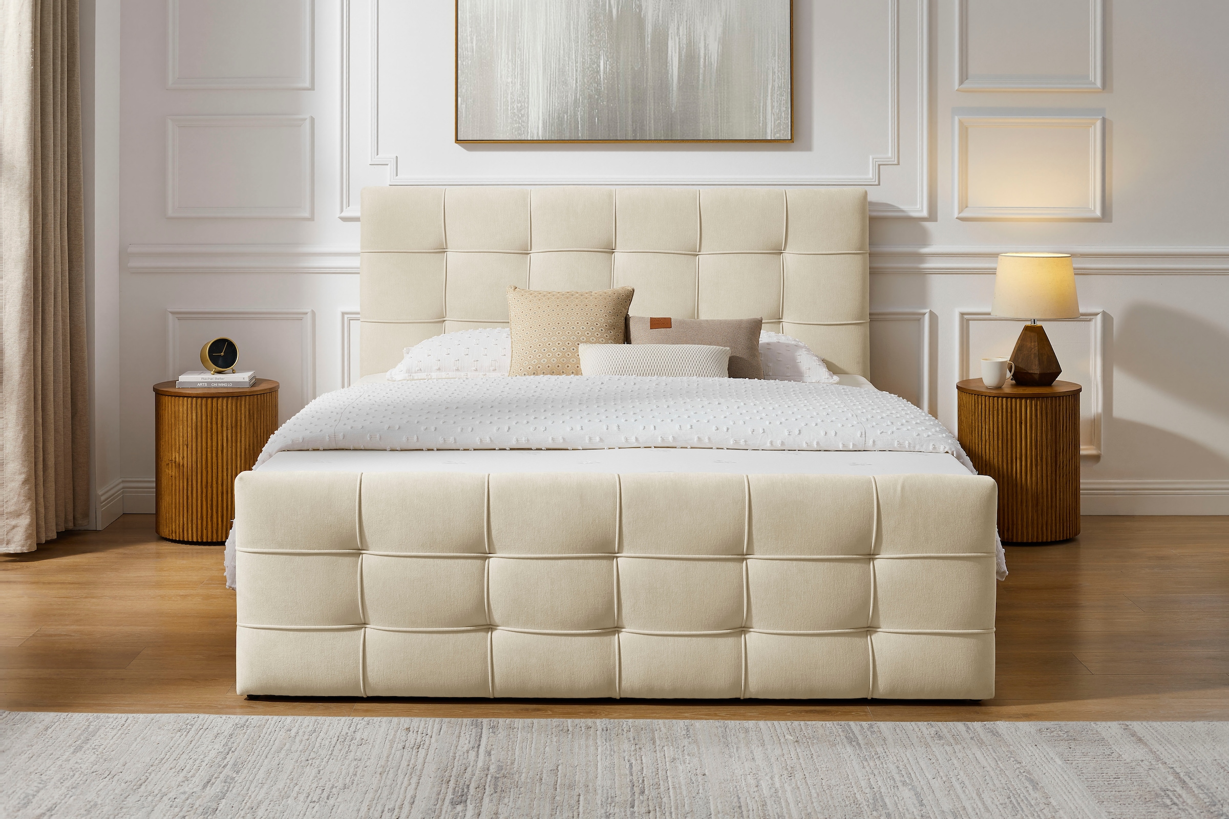 GOODproduct Lit de boxe »LILIENNE, Polsterbett mit Bettkasten und Taschenfederkernmatratze H3« avec surmatelas en mousse froide, revêtement en chenille, 160x200 & 180x200 cm