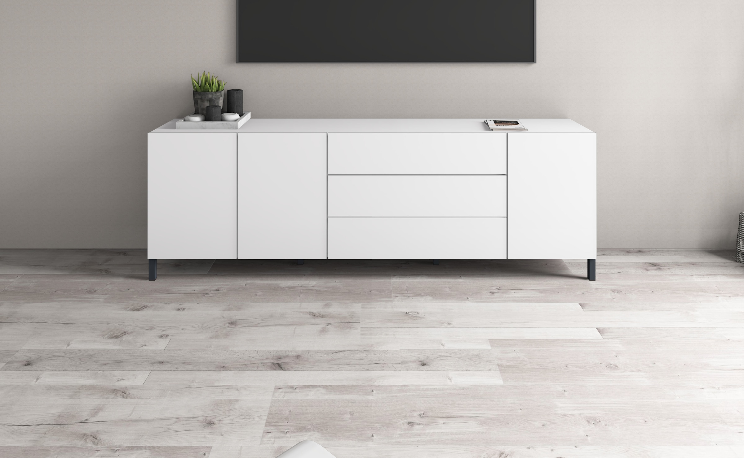 borchardt Möbel Buffet »Sophia, Grifflos mit schwarzen Metallfüssen« 152 oder 190cm, viel Stauraum, grifflos, praktisch, mehrere Grössen