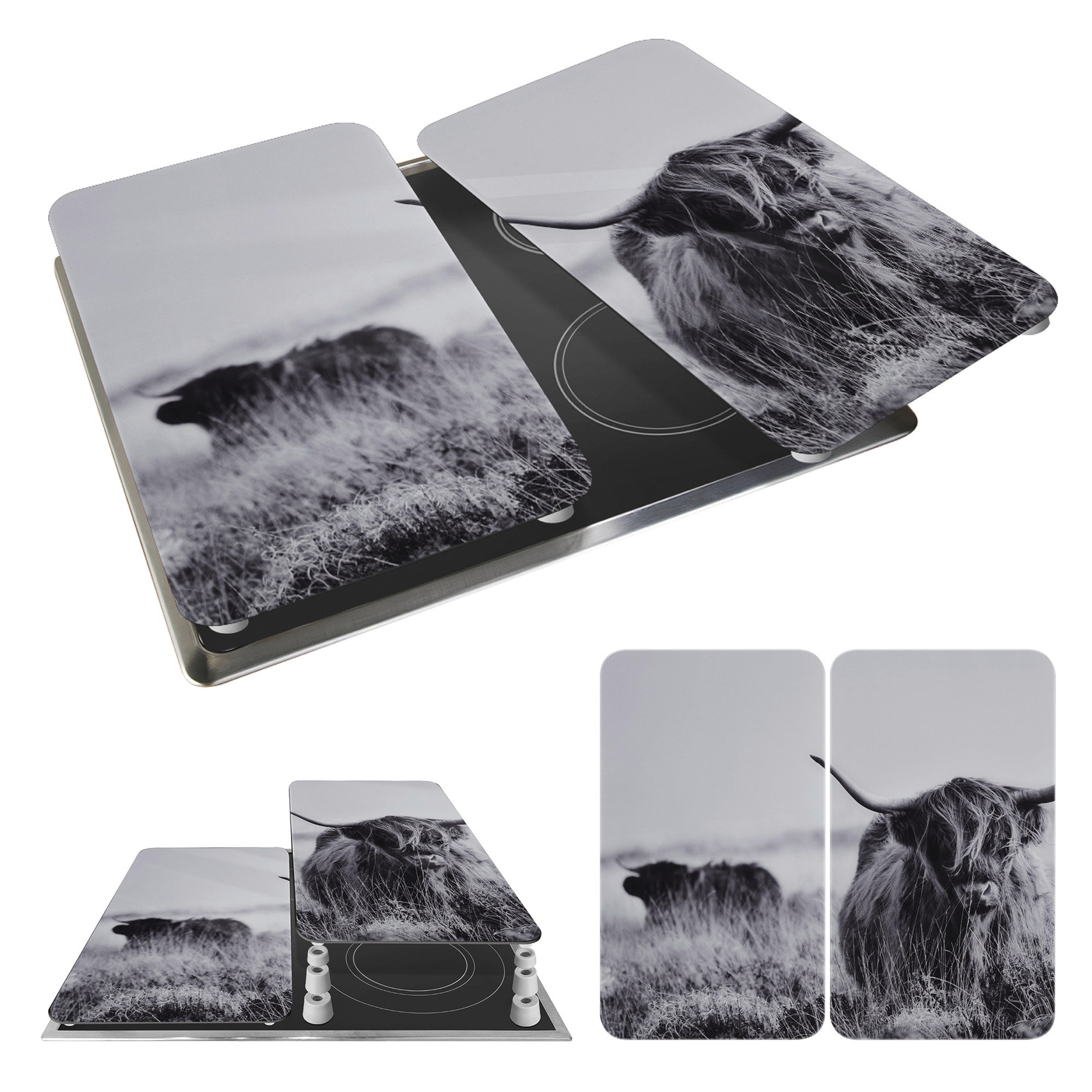 WENKO Herd-Abdeckplatte »Universal Modell Highland Cattle« Herdabdeckung für alle Herdarten, kratzfest, mit rutschfesten Füssen