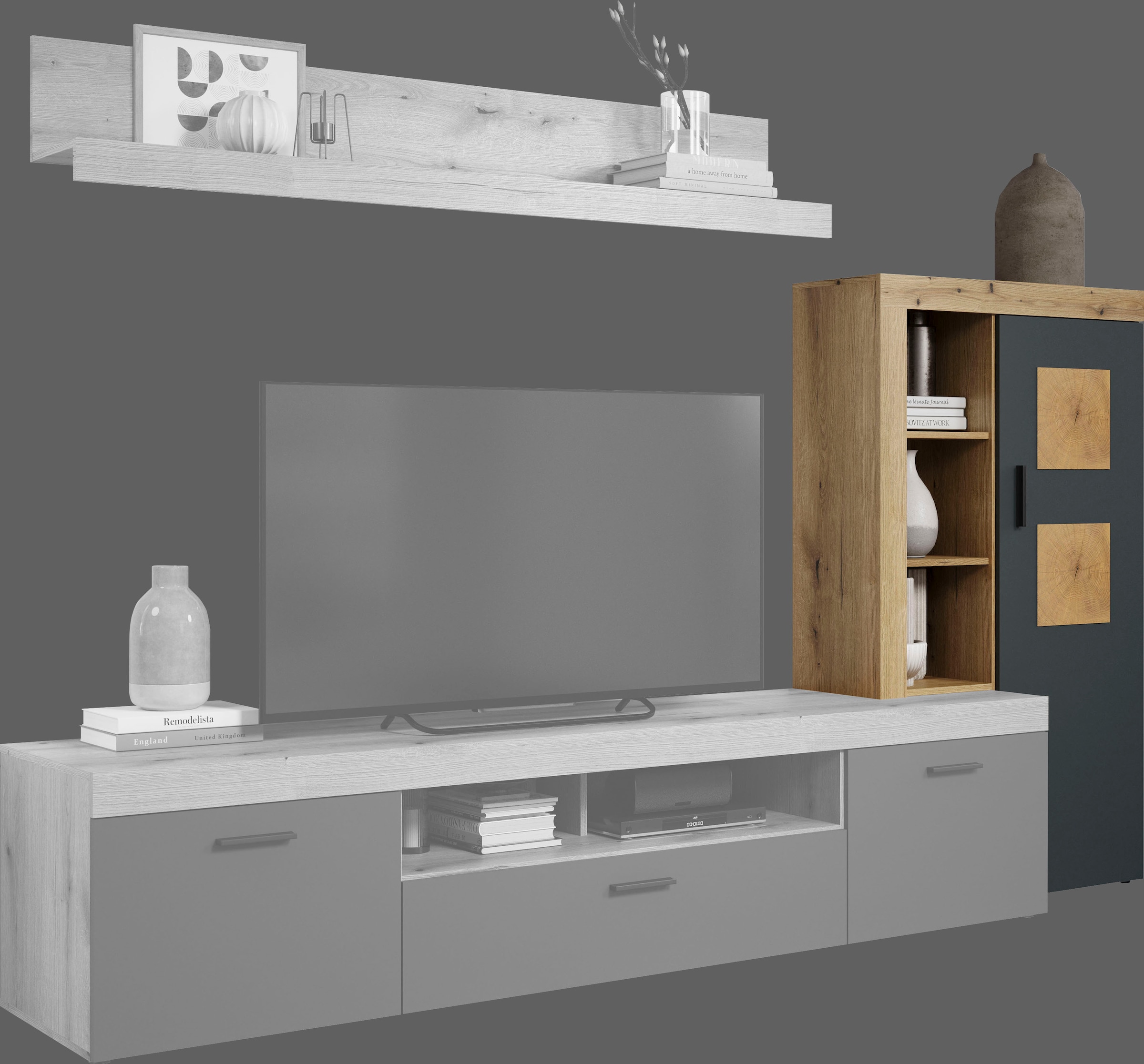 Home affaire Vitrine de rangement »Ghent« Paquet, 1 cuis tlg. avec applications en bois de bout