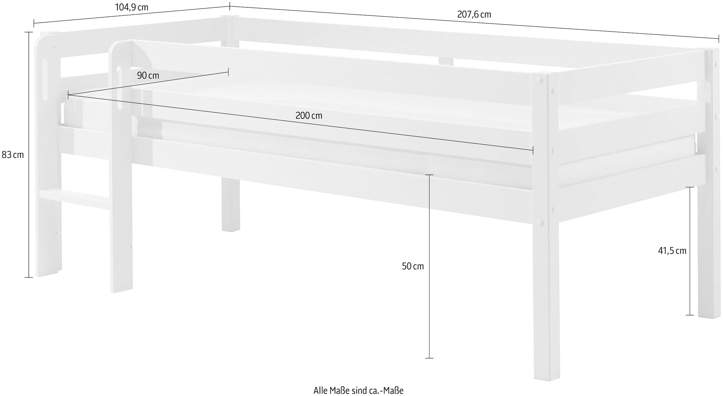 Vipack Spielbett »Pino, Kiefer massiv, Liegefläche 90/200, Made in Europe« inkl. Leiter, Absturzschutz, 2 Farben zur Auswahl,  inkl. Rolllattenrost, wahlweise mit oder ohne Rutsche