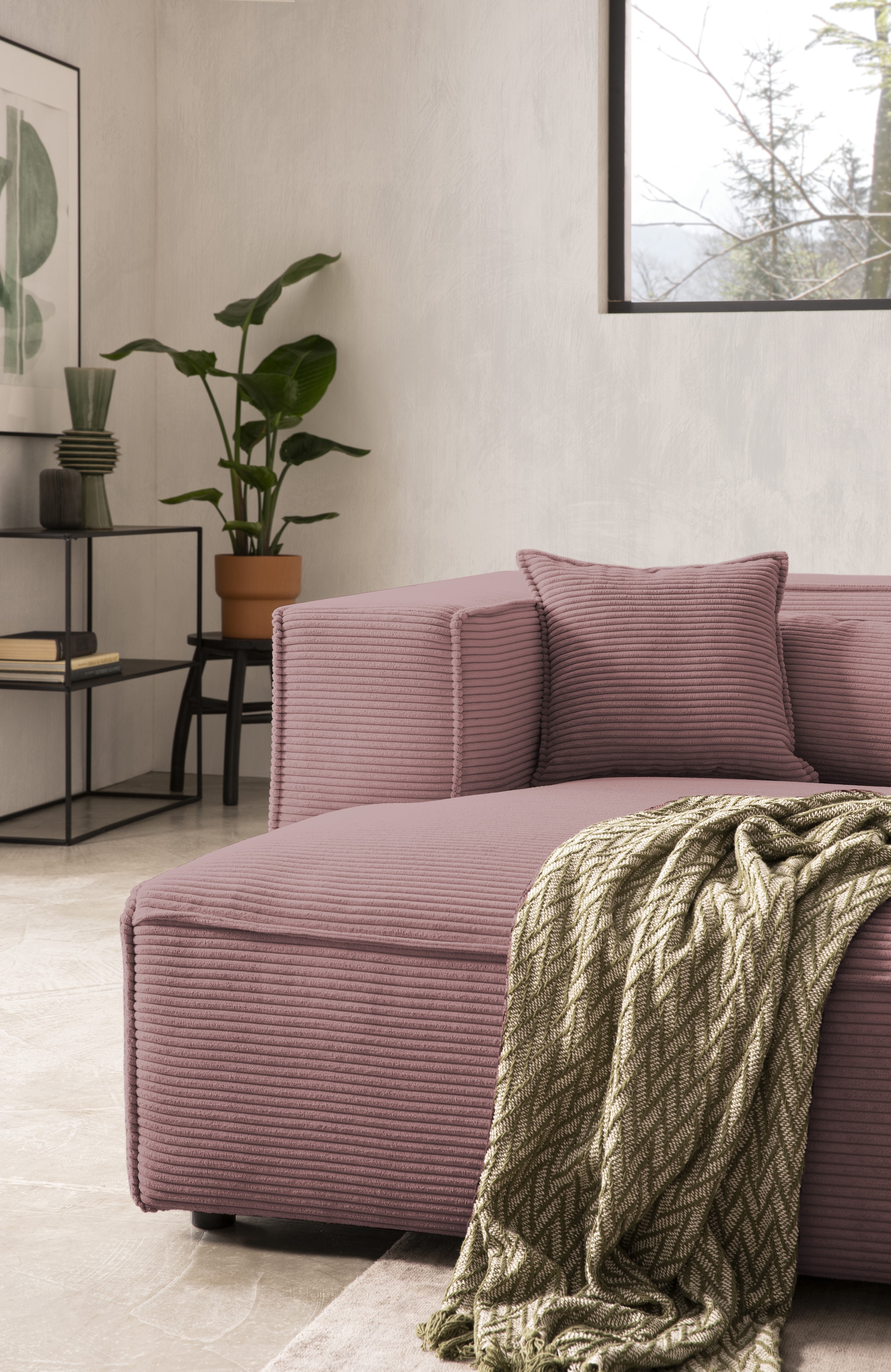 LeGer Home by Lena Gercke Ecksofa »PIARA Cord mit Kedernaht L-Form« wahlweise Ottomane rechts/links, schwarze Füsse, bequemer Sitzkomfort