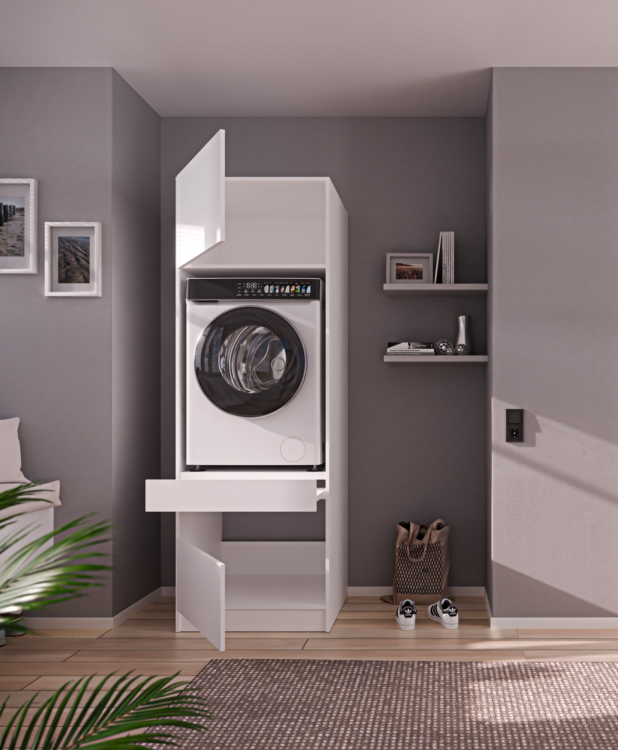 BASIC by Balculina Waschmaschinenumbauschrank »Washhome B/T/H 68x200x68 cm« 1 Stk. tlg. Breite 68cm, ausziebarer Tablerboden