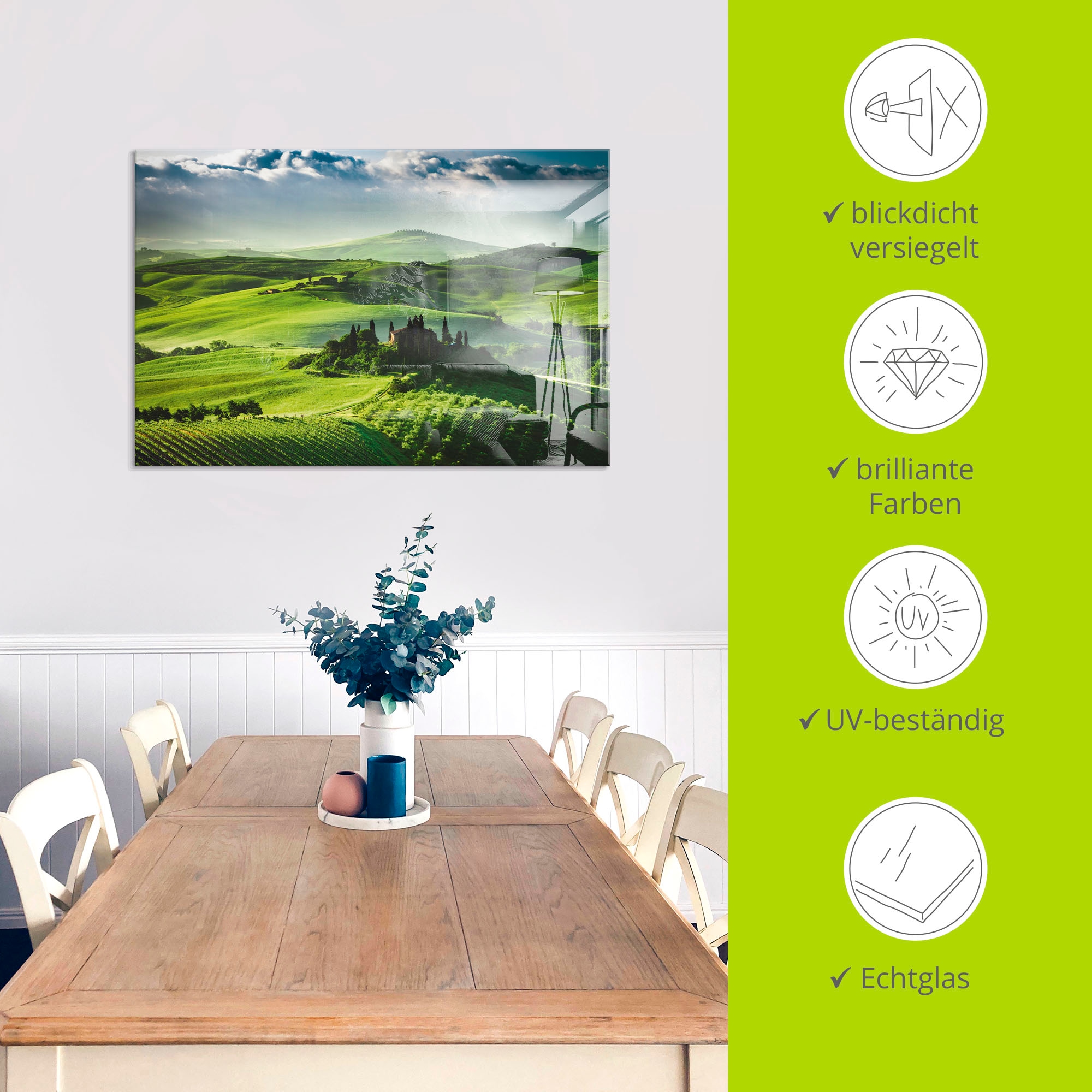 Artland Tableau en verre »Sonnenaufgang über einer Olivenfarm« 1 cuis tlg. in verschiedenen Grössen