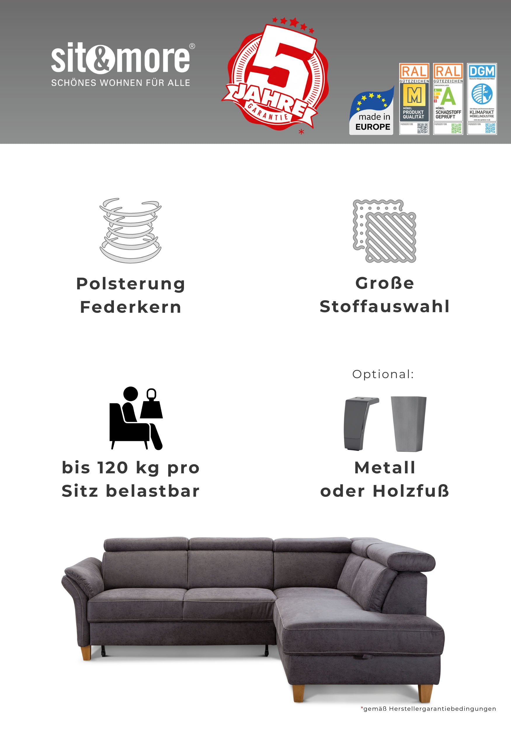 sit&more Sessel »Arngast« inklusive Federkern und Kopfteilverstellung
