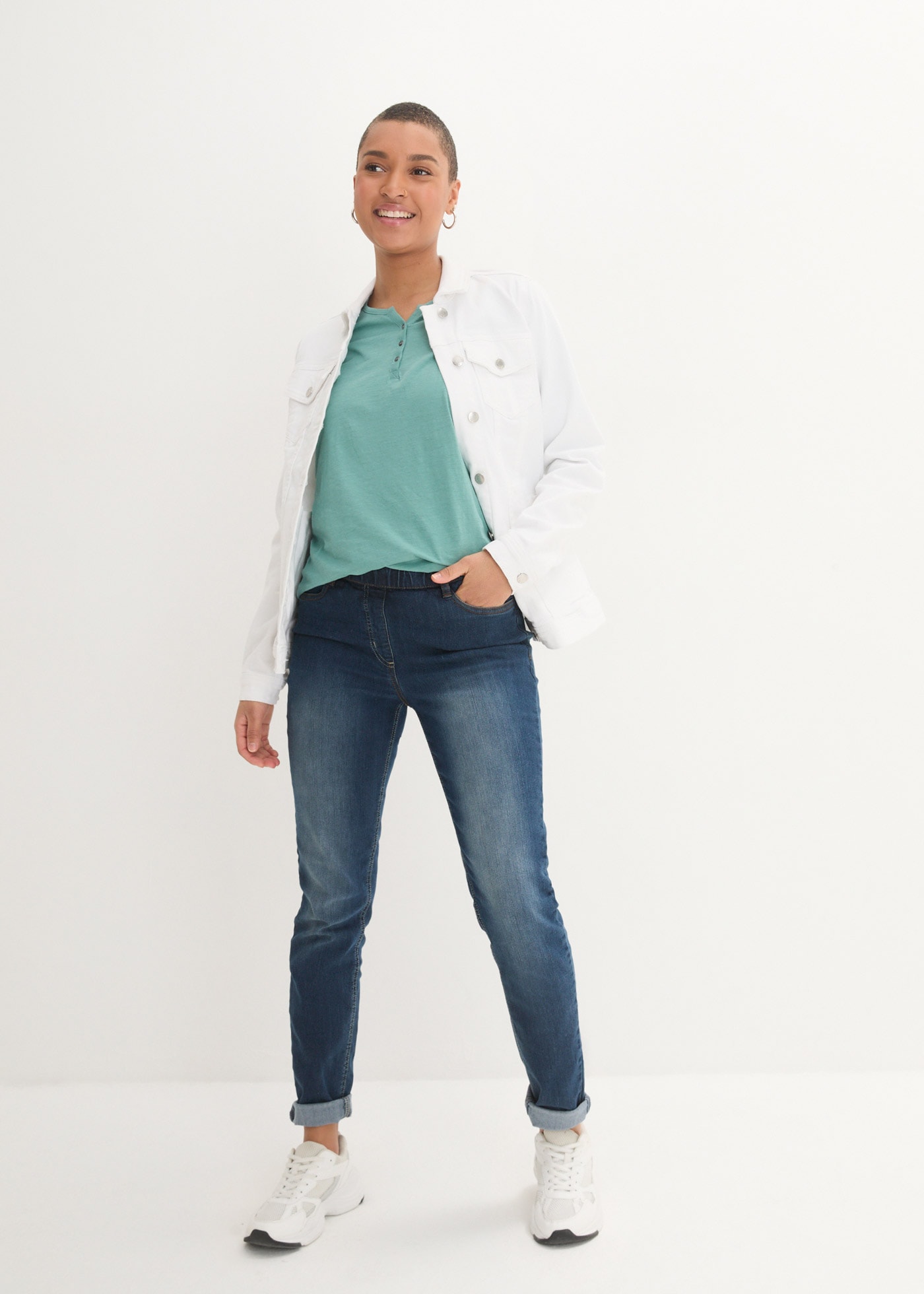 bonprix T-shirt à manches longues 1 pièces gerade Passform, verstellbare Ärmel, mit V-Ausschnitt