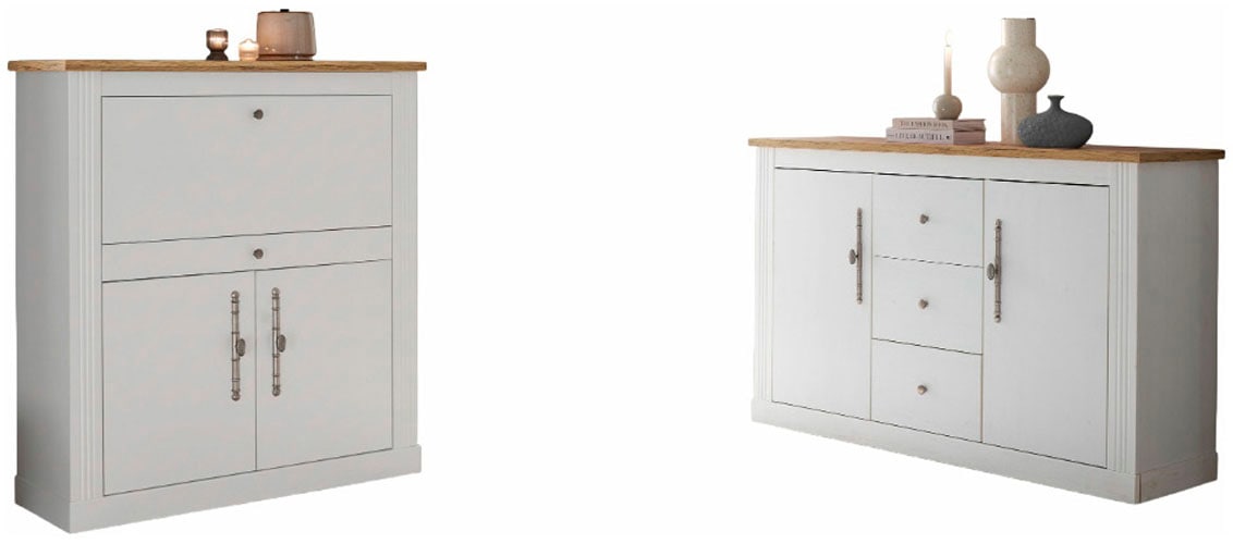 GOODproduct Ensemble de meubles de bureau »Westminster, wohnliches Home-Office, Büro in zwei Farben verfügbar« Ensemble, 2 tlg. comprend secrétaire et buffet de style campagne, avec canal pour câbles