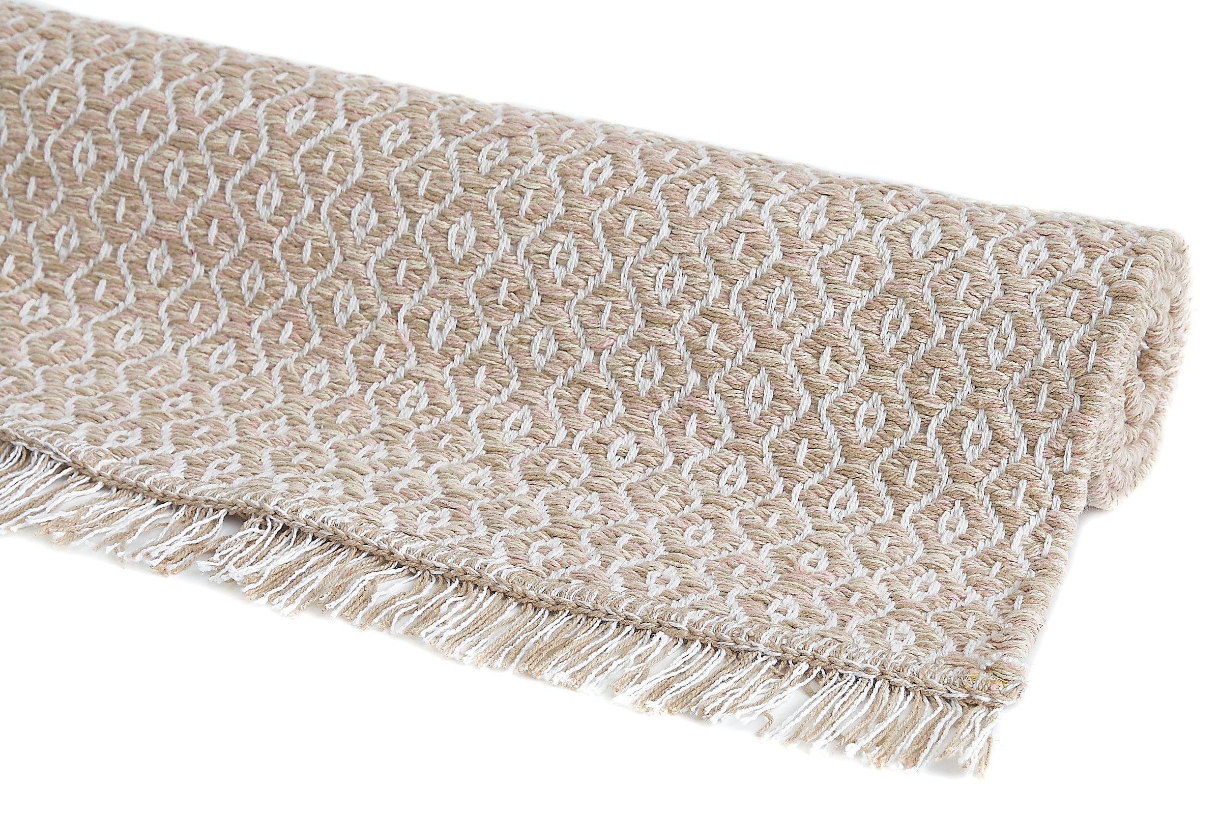 my home Tapis »Nivala« Rectangulaire 10 mm Höhe Flachgewebe, Rauten Motiv, reine Baumwolle, Mit Fransen