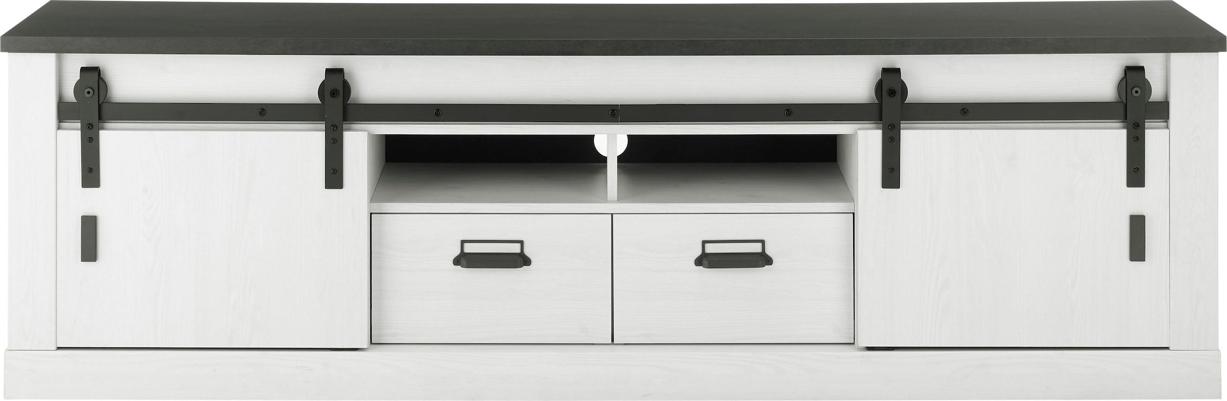 Home affaire Table basse »SHERWOOD« modernes Holz Dekor, mit Scheunentorbeschlag aus Metall, Breite 201 cm