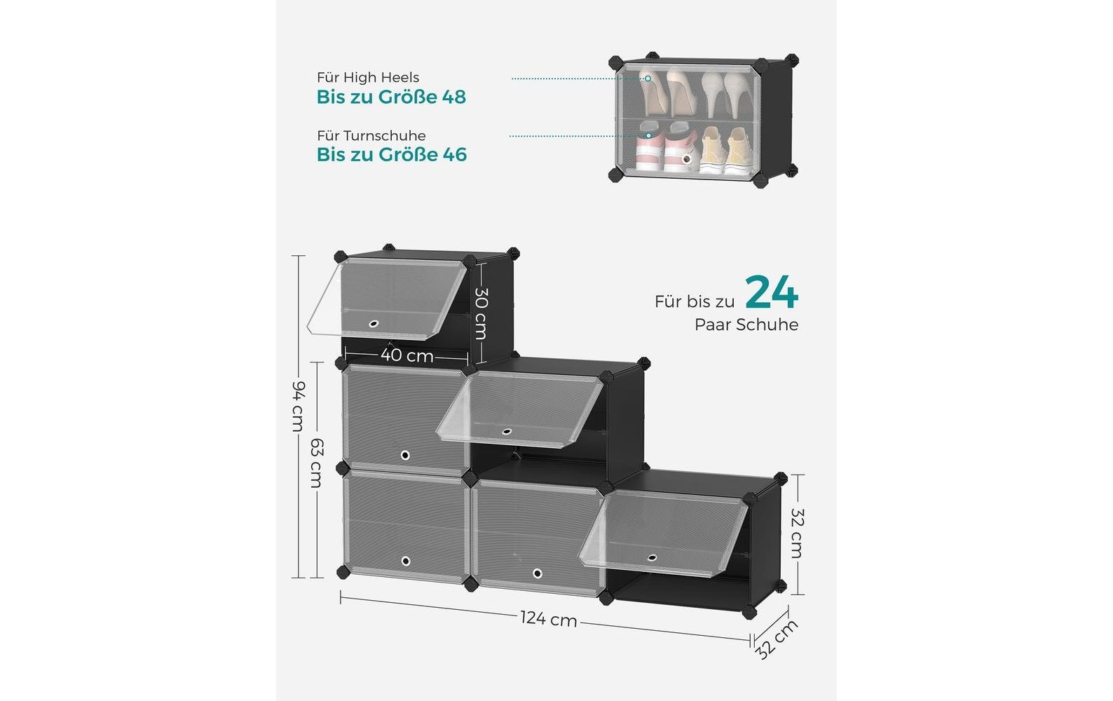 SONGMICS Empileur de chaussures »stapelbar 124 x 94 cm Schwarz«