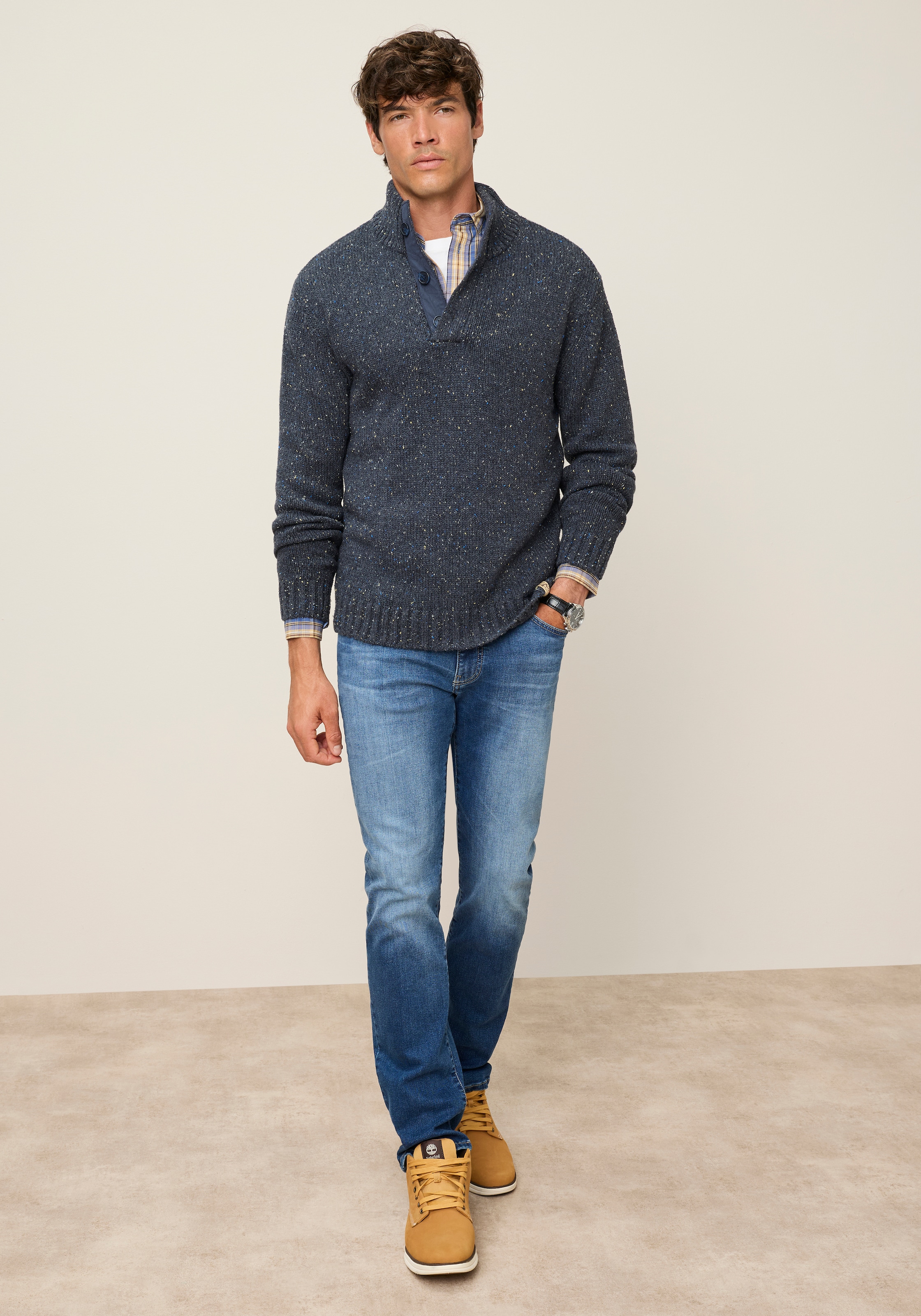 Man's World Troyer »Neue Kollektion! Melange Garn mit farbigen Akzenten« manches longues, en maille avec coton, coupe régulière