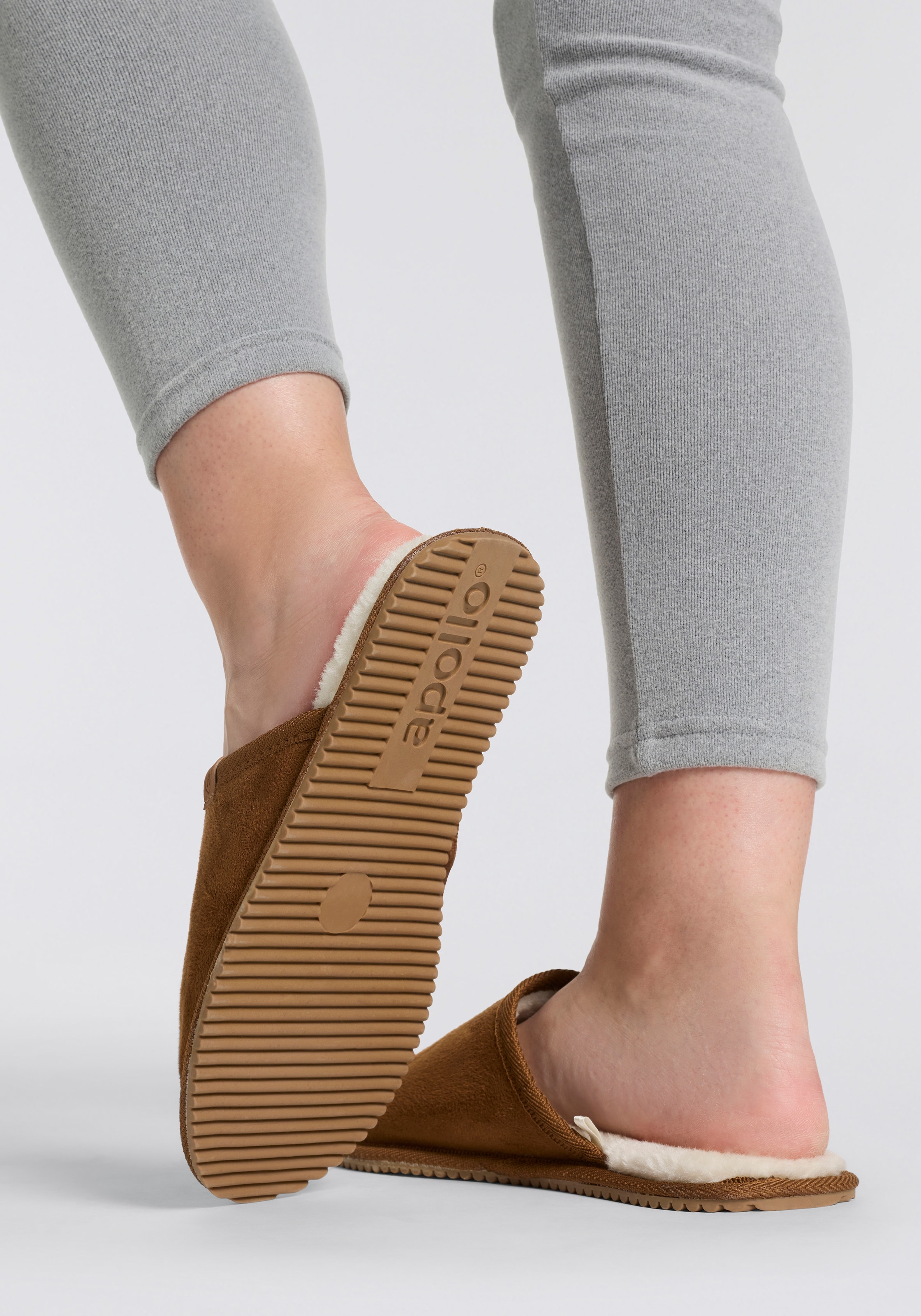 Apollo Pantoffel  2 tlg.  aus Wildlederimitat mit Gummisohle