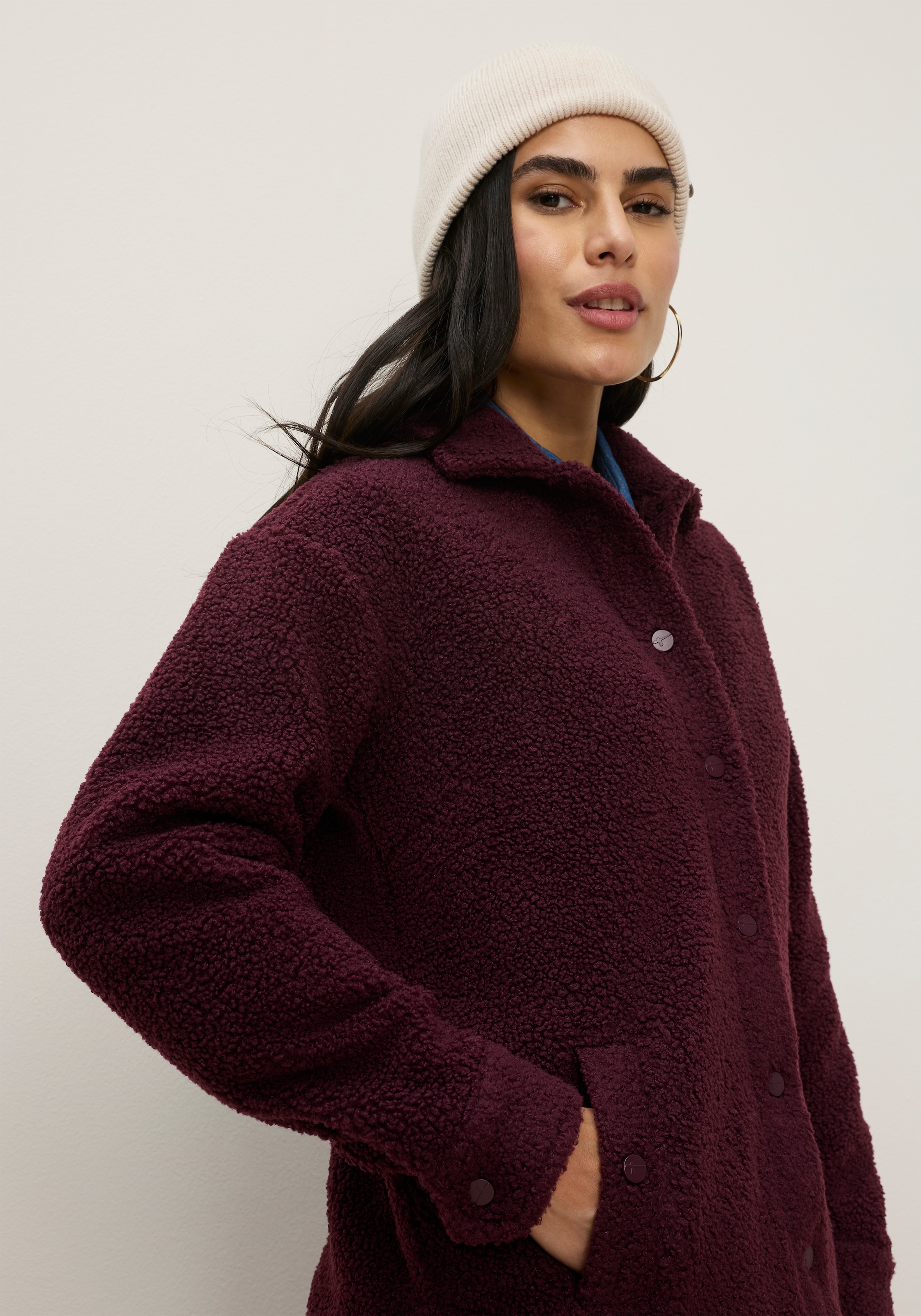 Tamaris Veste polaire veste en polaire Teddy avec col chemise et boutons-pression