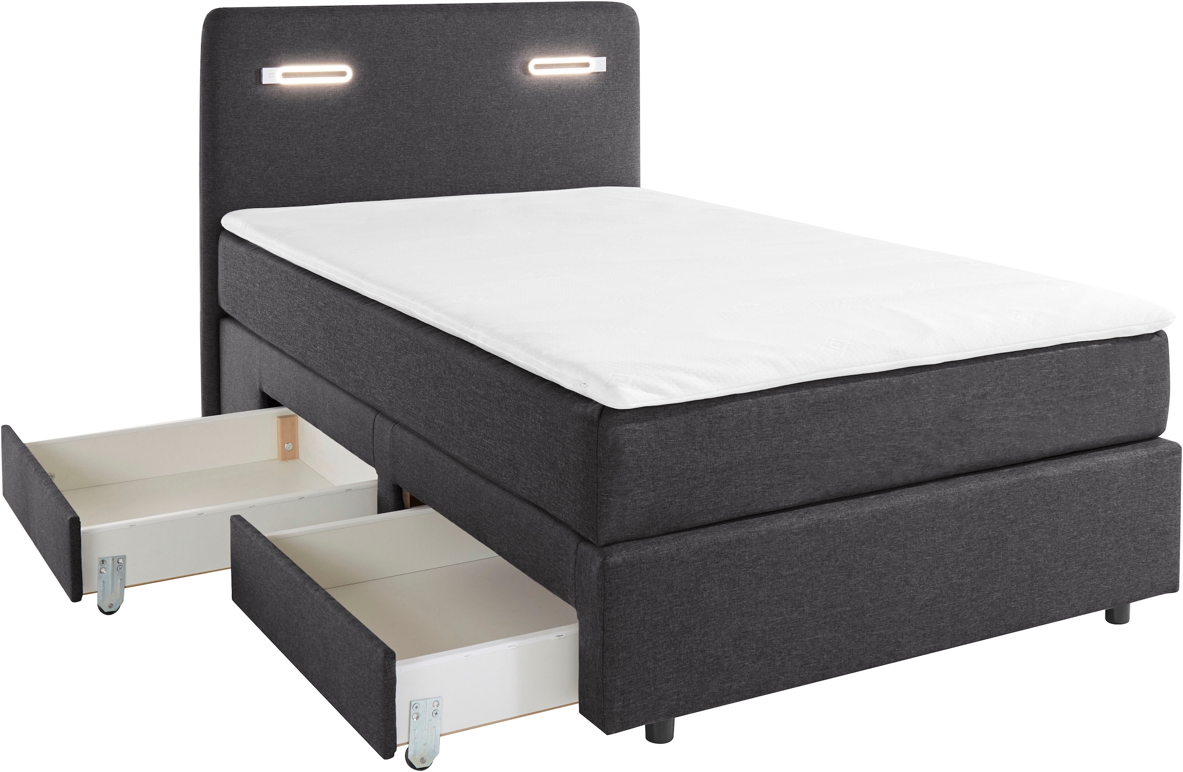 Home affaire Boxbett »Luan« Schubkästen, LED-Beleuchtung und Topper, in Breite 120 cm und 180 cm