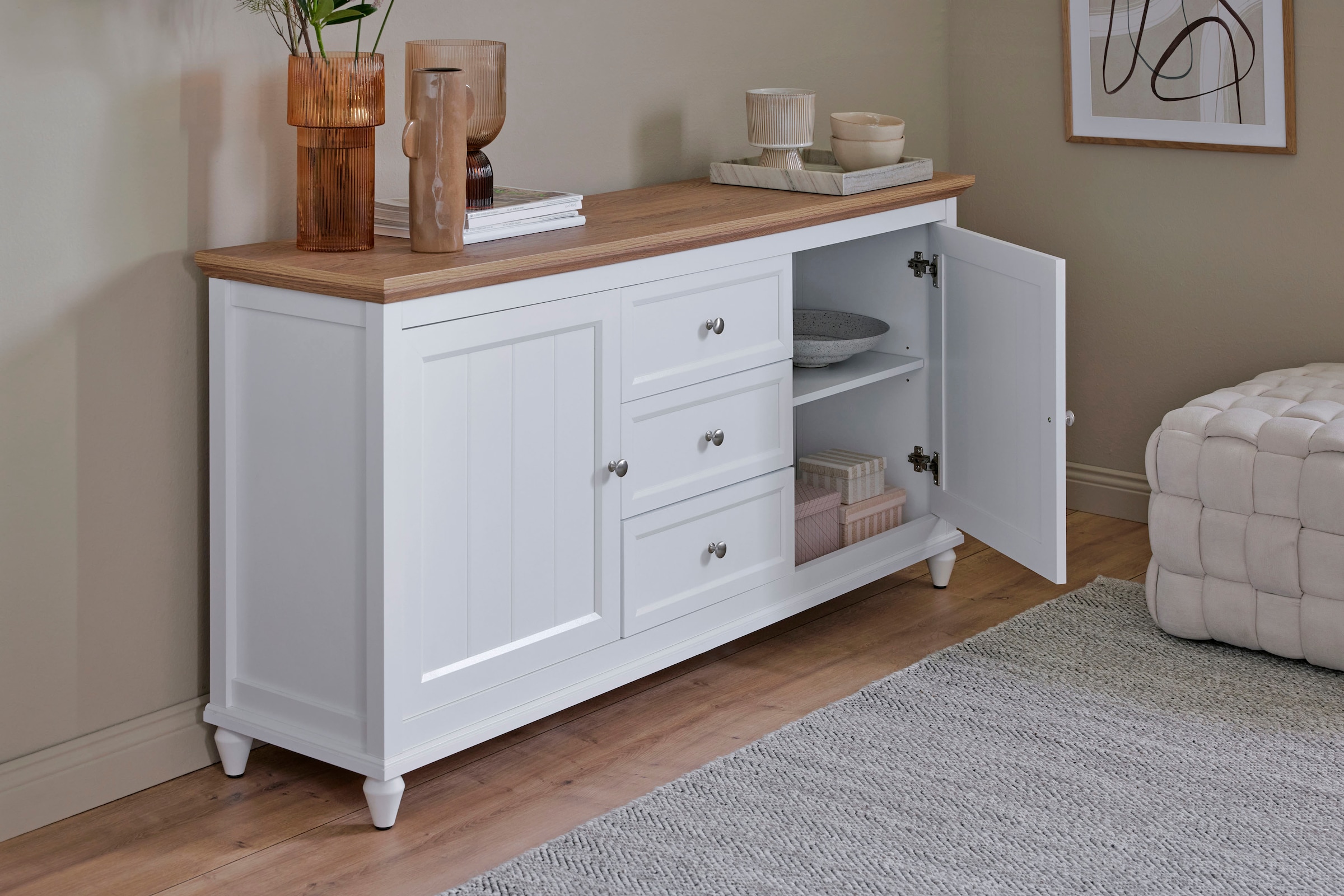Jahnke Buffet »COTTAGE SB 150« 1 cuis tlg. Buffet, style campagne, 2 portes et 3 tiroirs, largeur env. 150 cm