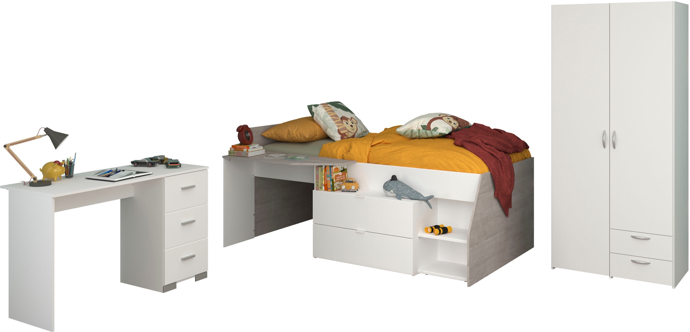 Parisot Set de chambre d'adolescent »Parisot Milky 13« 3 cuis tlg. viel Stauraum, halbhohes Hochbett