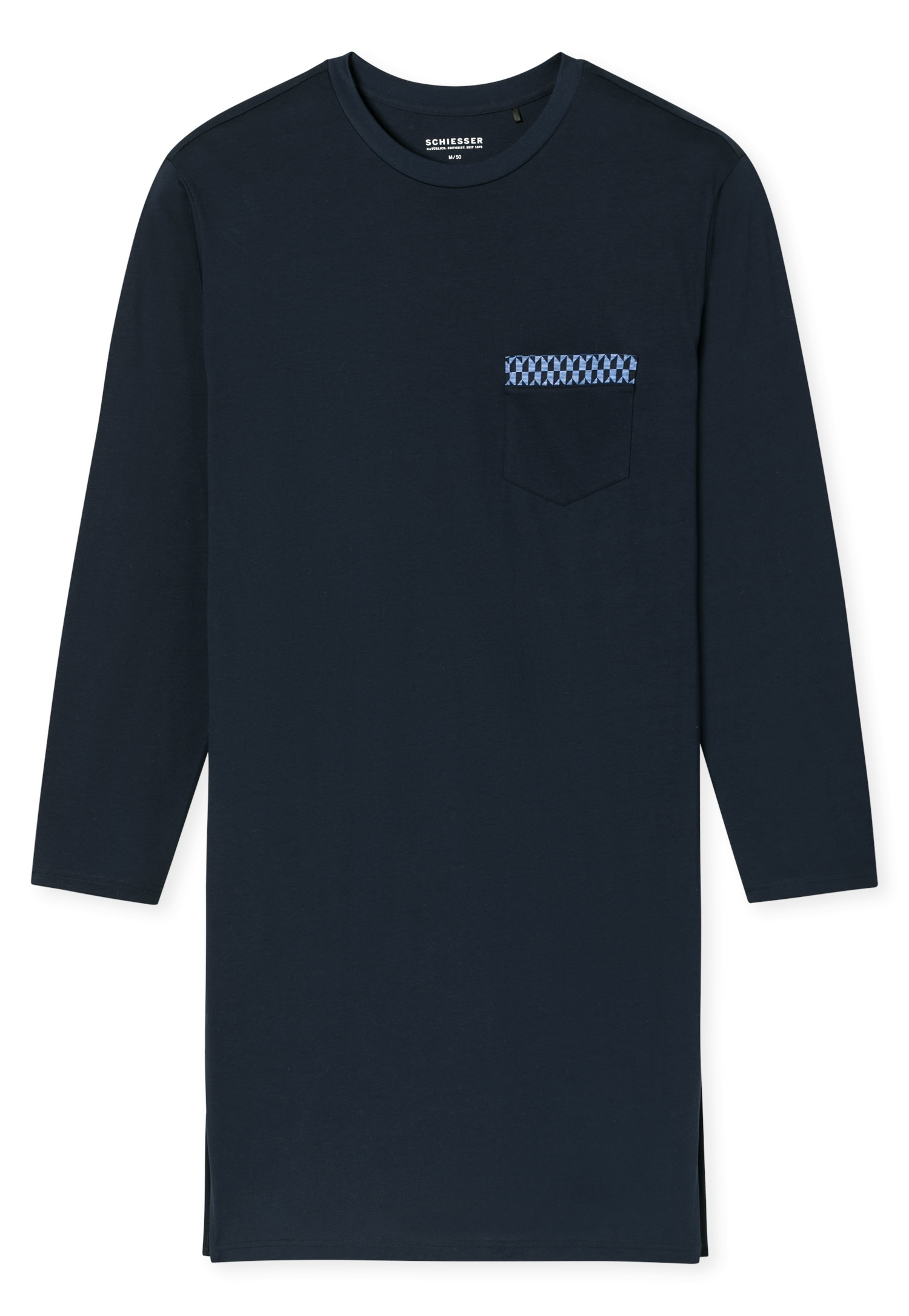 Schiesser Chemise de nuit »Comfort Nightwear« Poche poitrine seitliche Schlitze, weich, Langarm, Single Jersey, Baumwolle