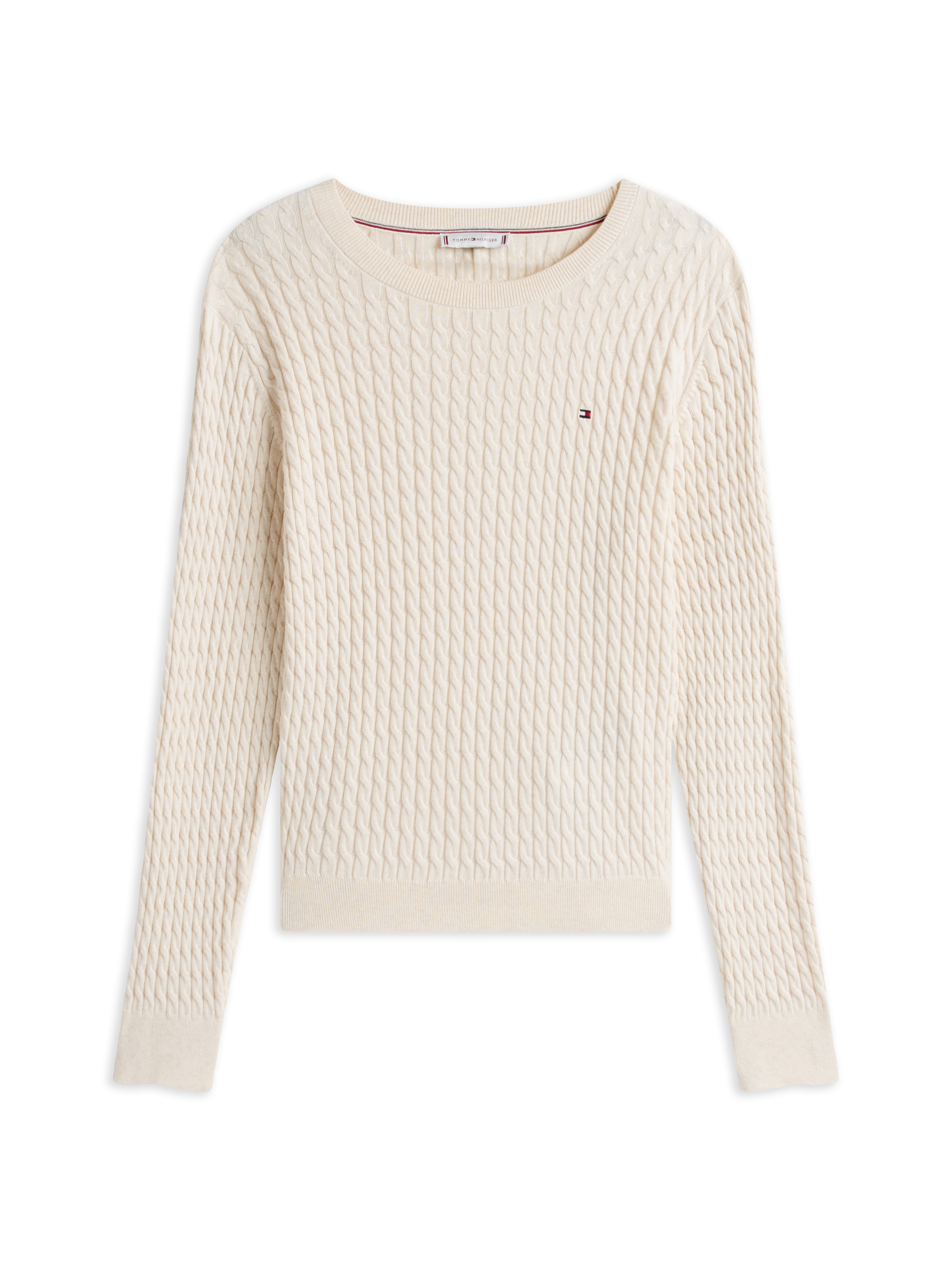 Tommy Hilfiger Rundhalspullover »CO CABLE C-NK LS SWEATER« Baumwolle, mit Zopfmuster