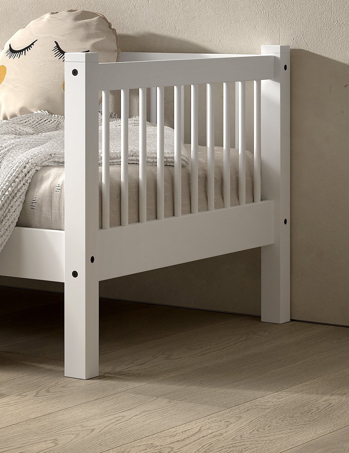 Vipack Daybett »Forrest 90/200 aus massiver Buche stabil gebaut, weiss lackiert« mit Sprossenumrandung, Rausfallschutz vorne, ohne o. mit Bettschublade
