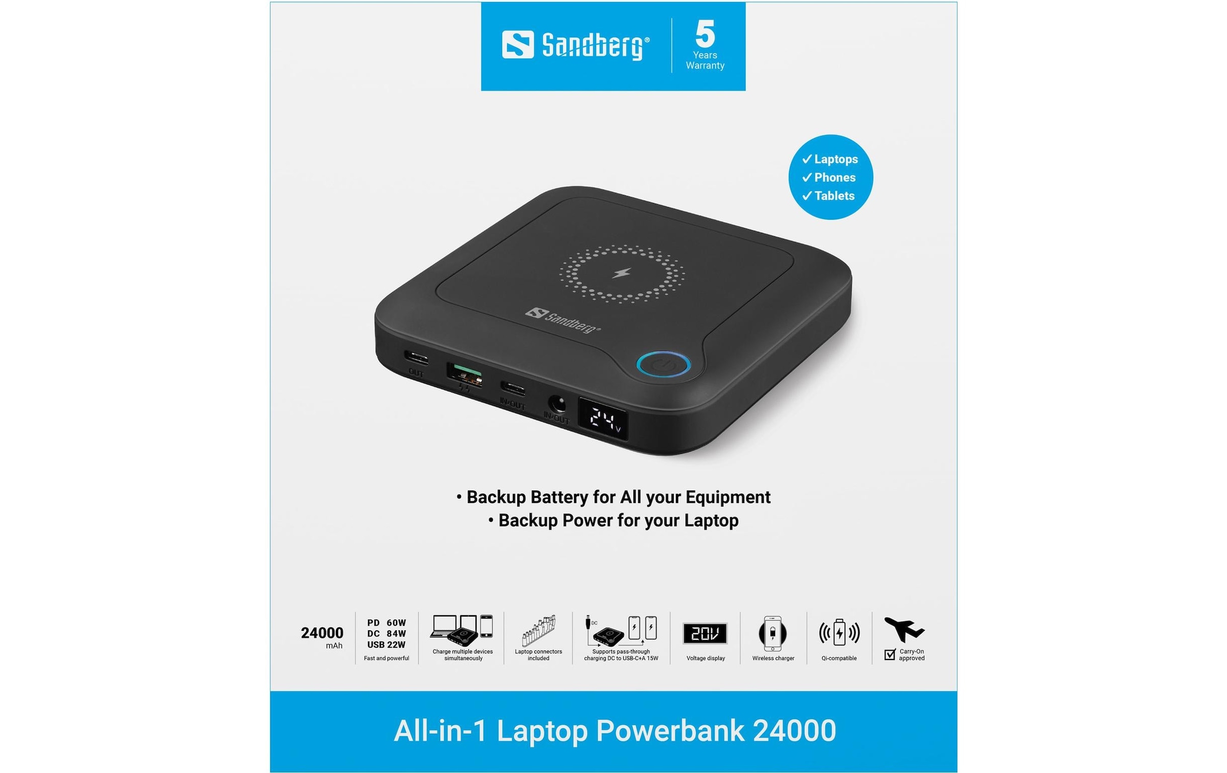 Sandberg Banque d'énergie »Laptop 24000 mAh« Wireless Charger