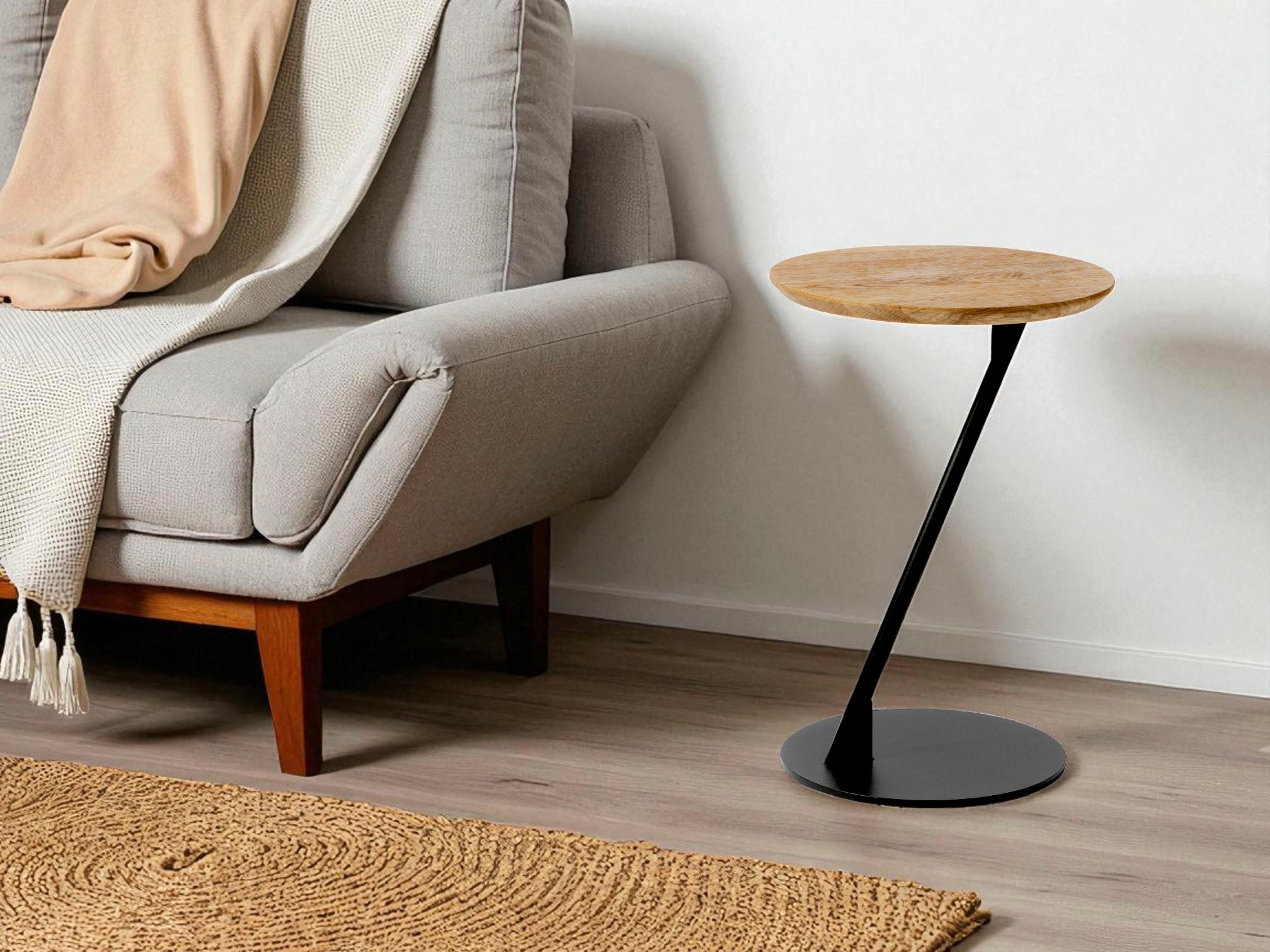 andas Couchtisch »Kurikka« B/T/H: 35/35/52 cm,  Kaffeetisch, Tischplatte aus massiver Eiche, Gestell aus Metall