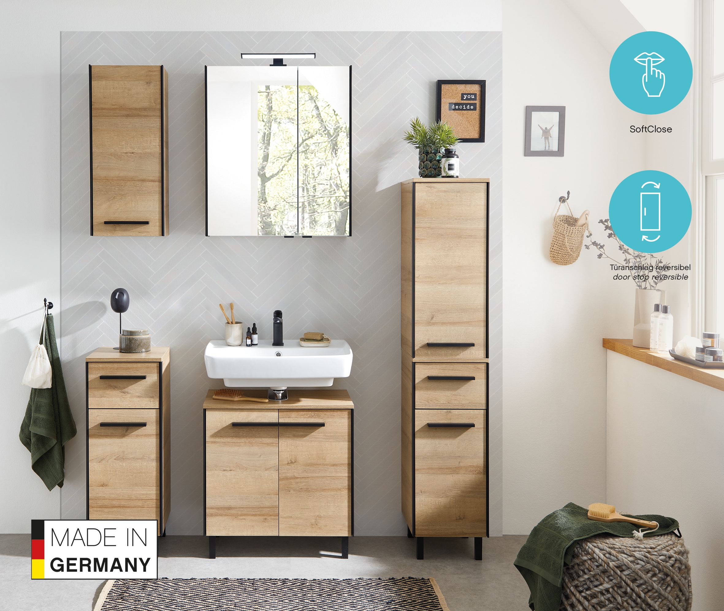 Saphir 1100000002199 »Quickset 395 5-teilig, Waschbeckenunterschrank mit LED-Spiegelschrank« 5 cuis tlg.