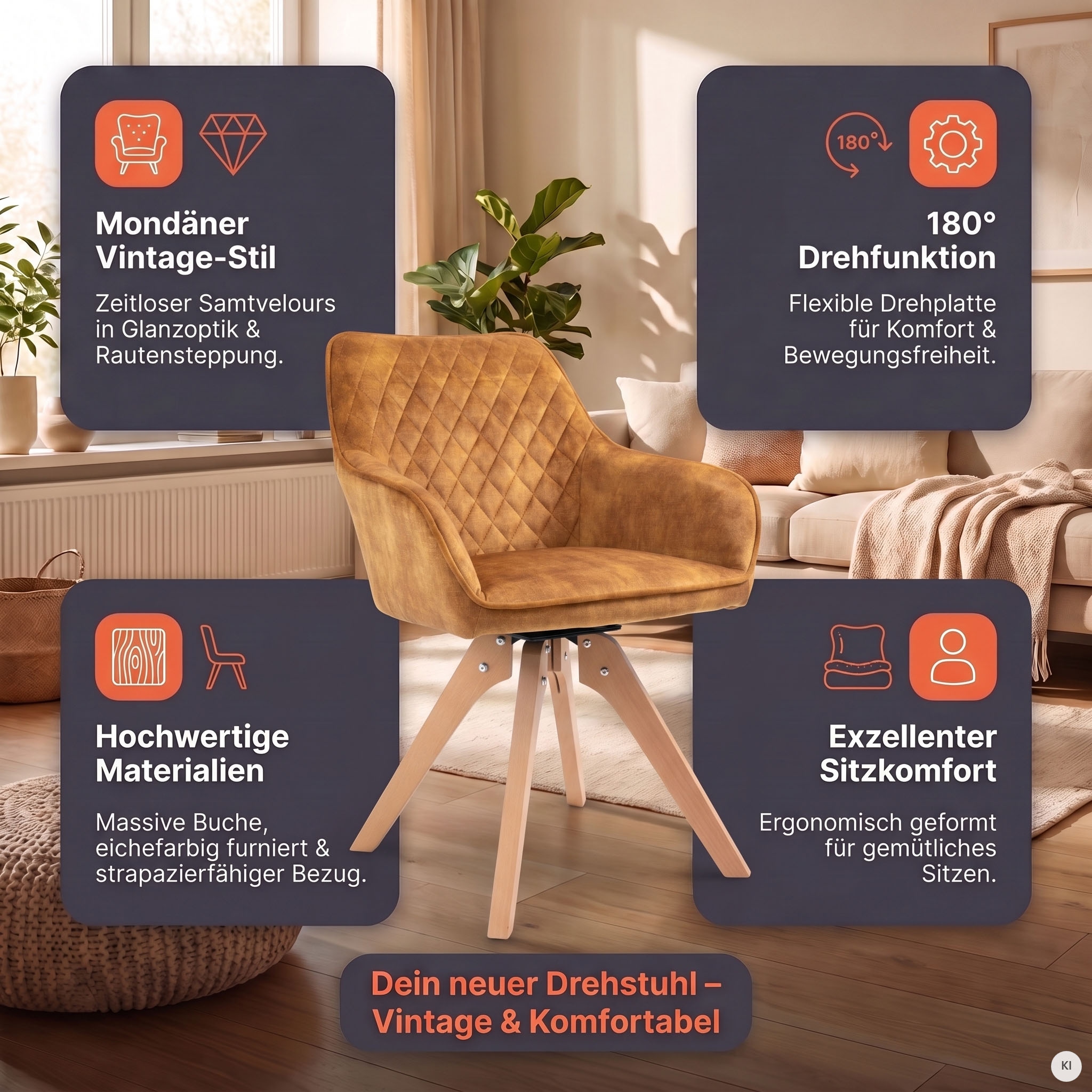 SalesFever Chaise avec accoudoirs »Växjö - Esszimmerstuhl Komfort und Stil« () 1 cuisConfort d'assise redéfini : plaque tournante à 180° incluse!