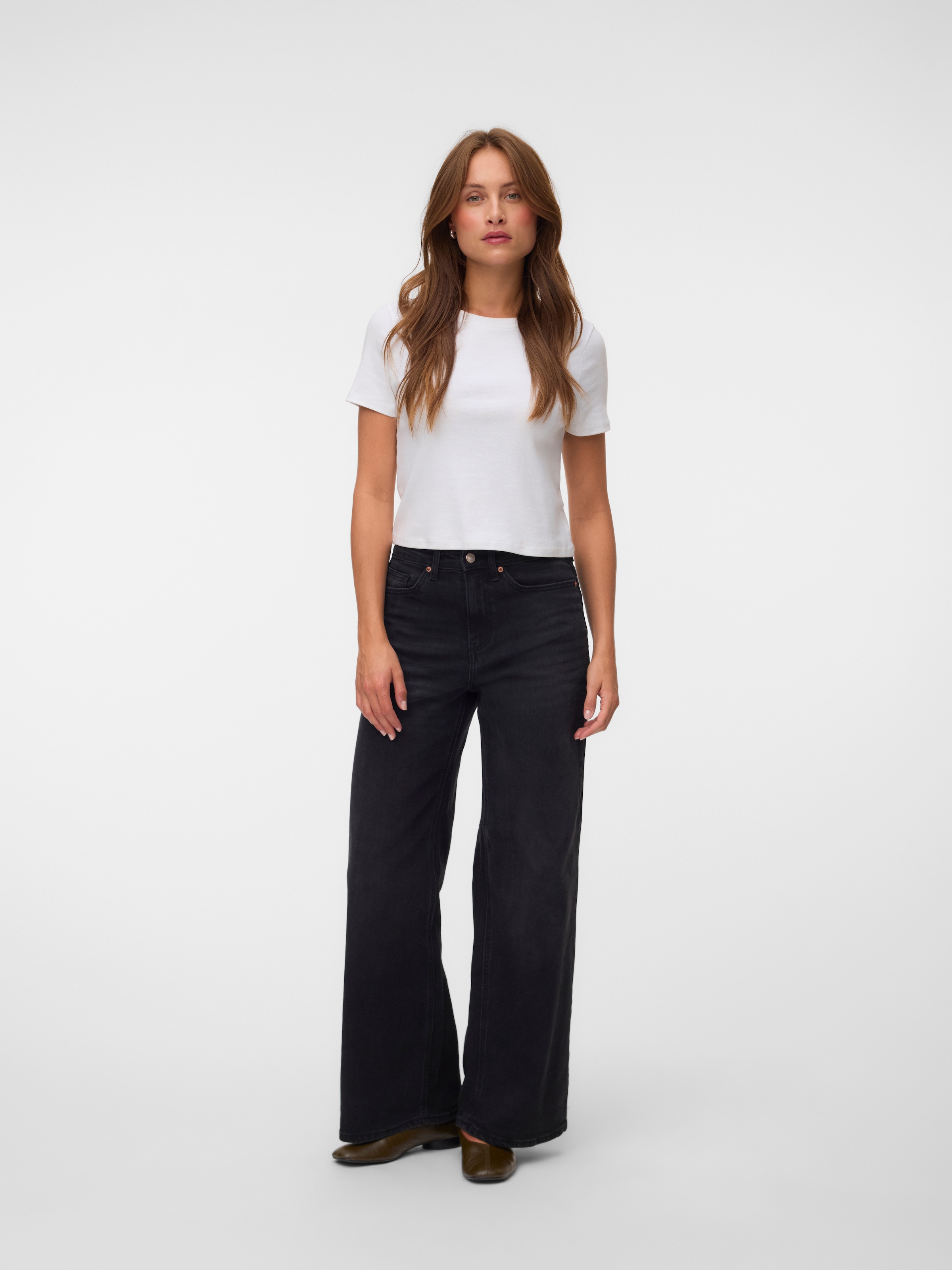 Vero Moda Jeans large »VMOLIVIA STRETCH HR WIDE JNS LI1101 NOOS« mélange de coton, taille haute, coupe large