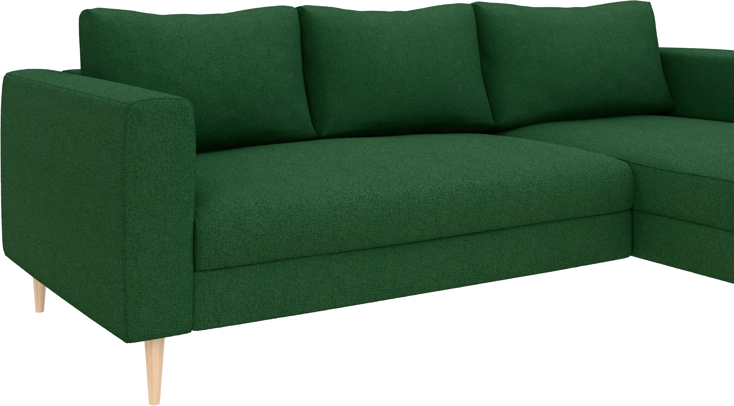 TRENDMANUFAKTUR Ecksofa »Amazing, wahlw. mit Schlaffunktion & Bettkasten, Fuss Buche lackiert« Recamiere beidseitig montierbar, L-Form,in Cord o. Struktur, B: 232 cm