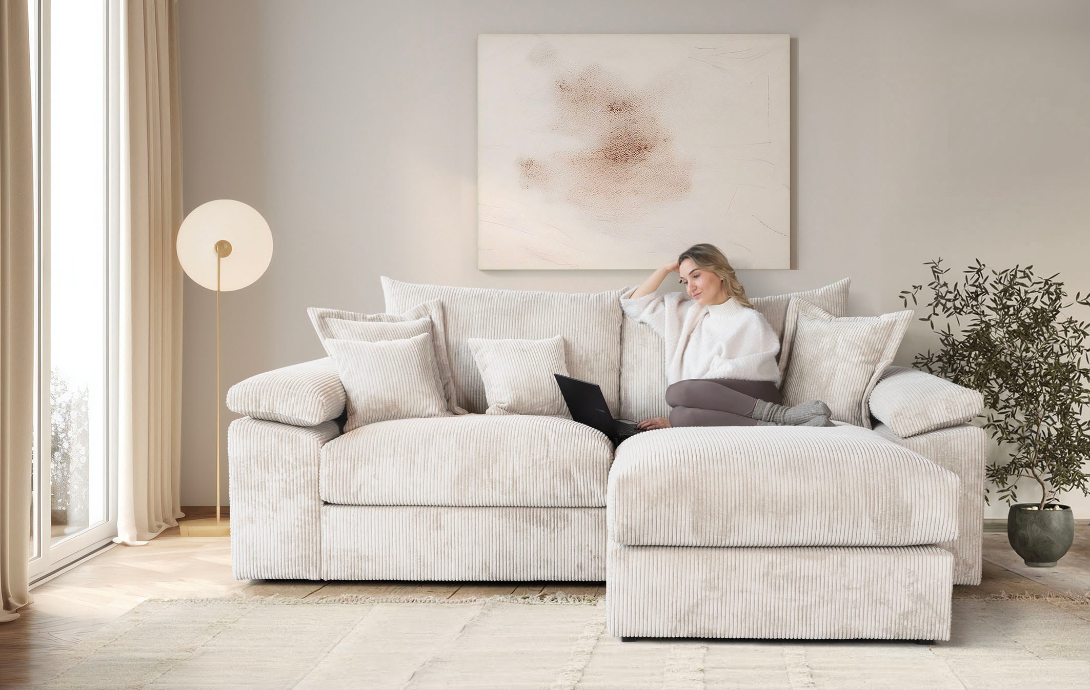 Home affaire Ecksofa »Soft&Cosy XL L-Form, B: 246 cm - OTTO. Verlässliche Qualität.« Mega-Sofa, Cord oder Chenille-Struktur, mit Federkern & 4 Zierkissen