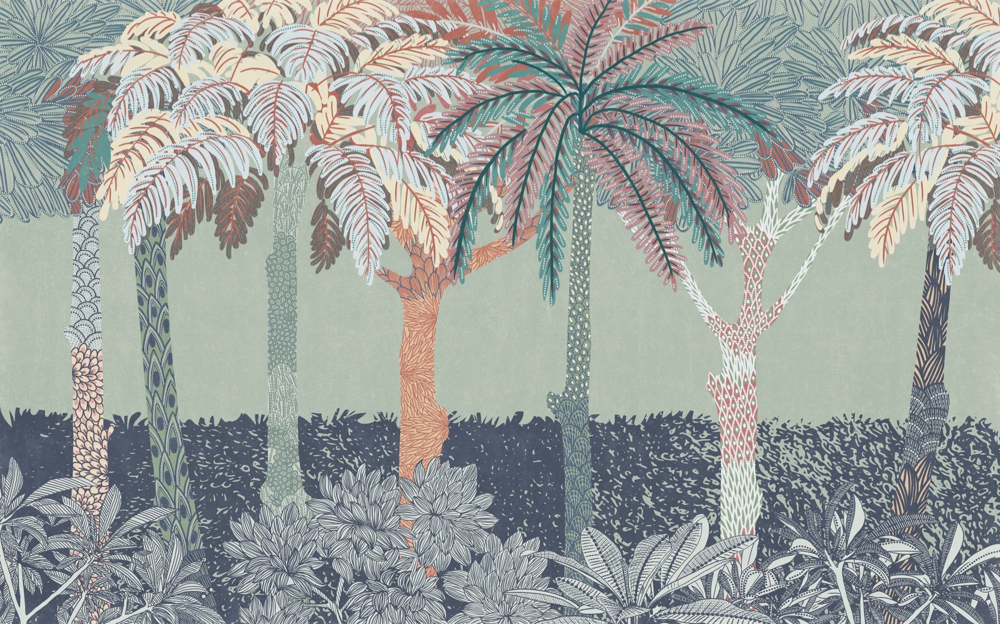 Komar Papier peint photo »Vlies Fototapete - Patterned Palms - Grösse 400 x 250 cm« Motif | imprimé lisse
