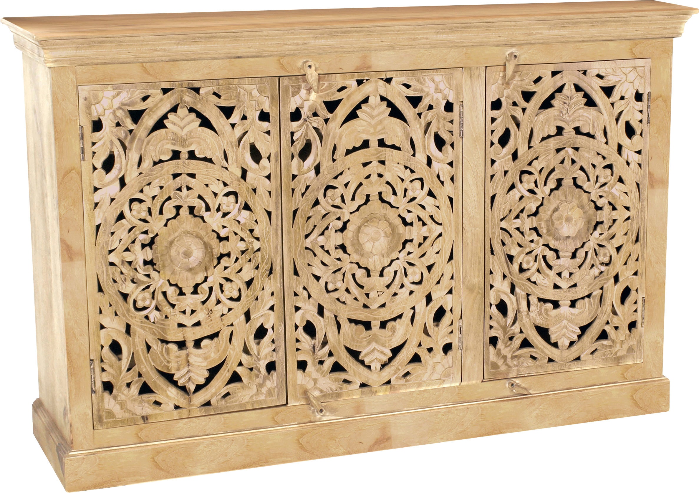 SIT Buffet »Modena aus Mangoholz mit 3 Türen und aufwändigen Schnitzereien« Sculptures élaborées de style oriental