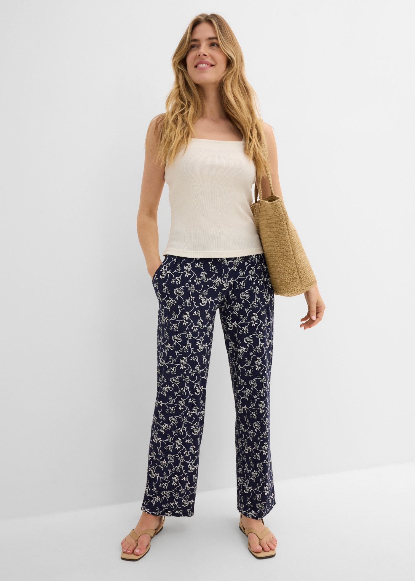 bonprix Palazzohose  aus Viskose und Elasthan, mit Bequembund, lange, fliessende Form