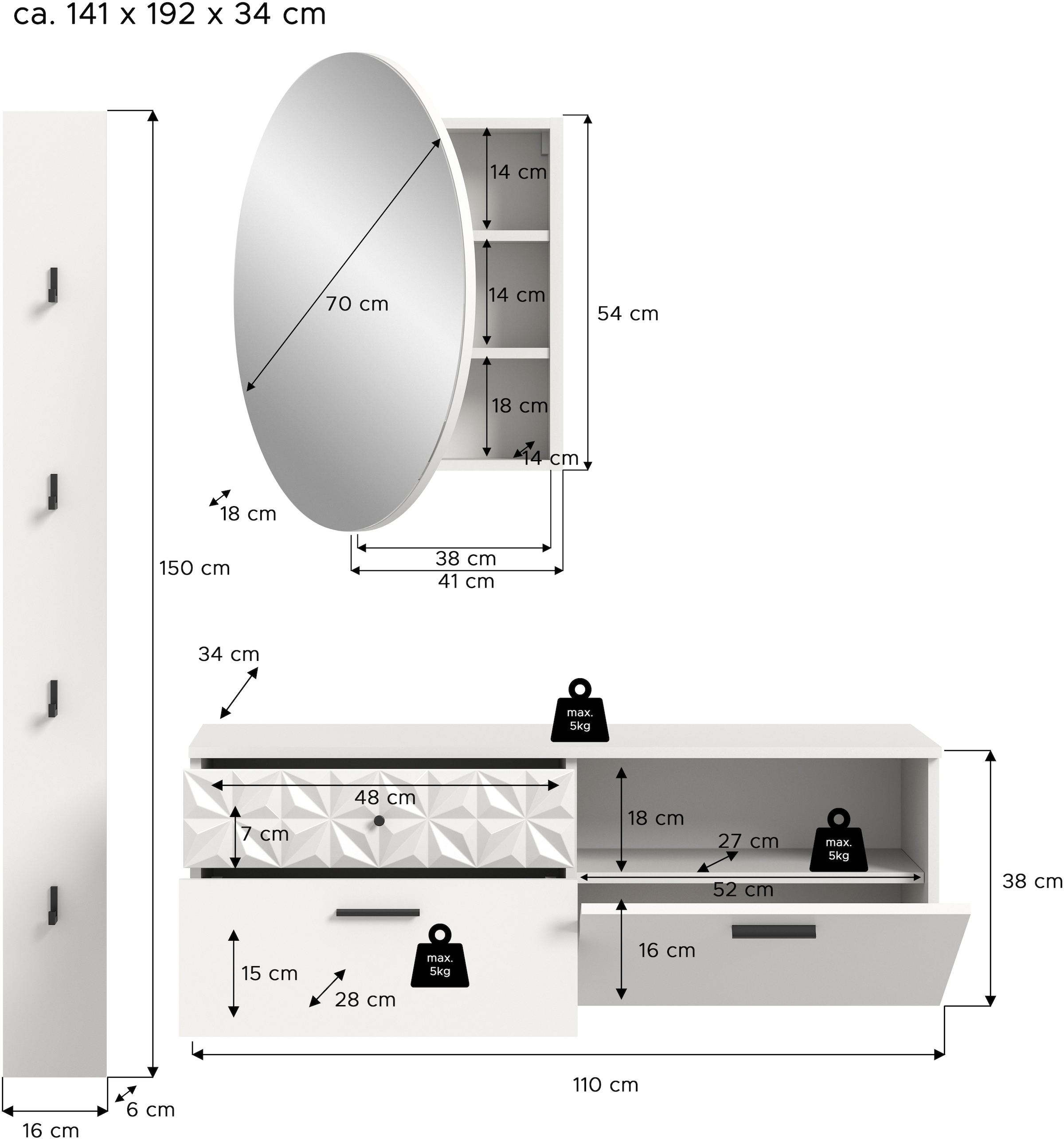 Home affaire Garderoben-Set »VICENZA, 3-tlg., mit foraler Ornamentabsetzung in der Front« 3 Stk. tlg.