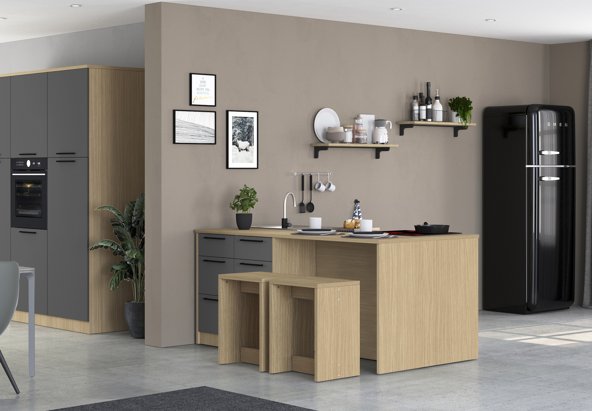 KOCHSTATION Ilot de cuisine »KS-Luna Breite 200 cm, Höhe 90 cm« Breite 200 cm, wahlweise mit Hanseatic-E-Geräten