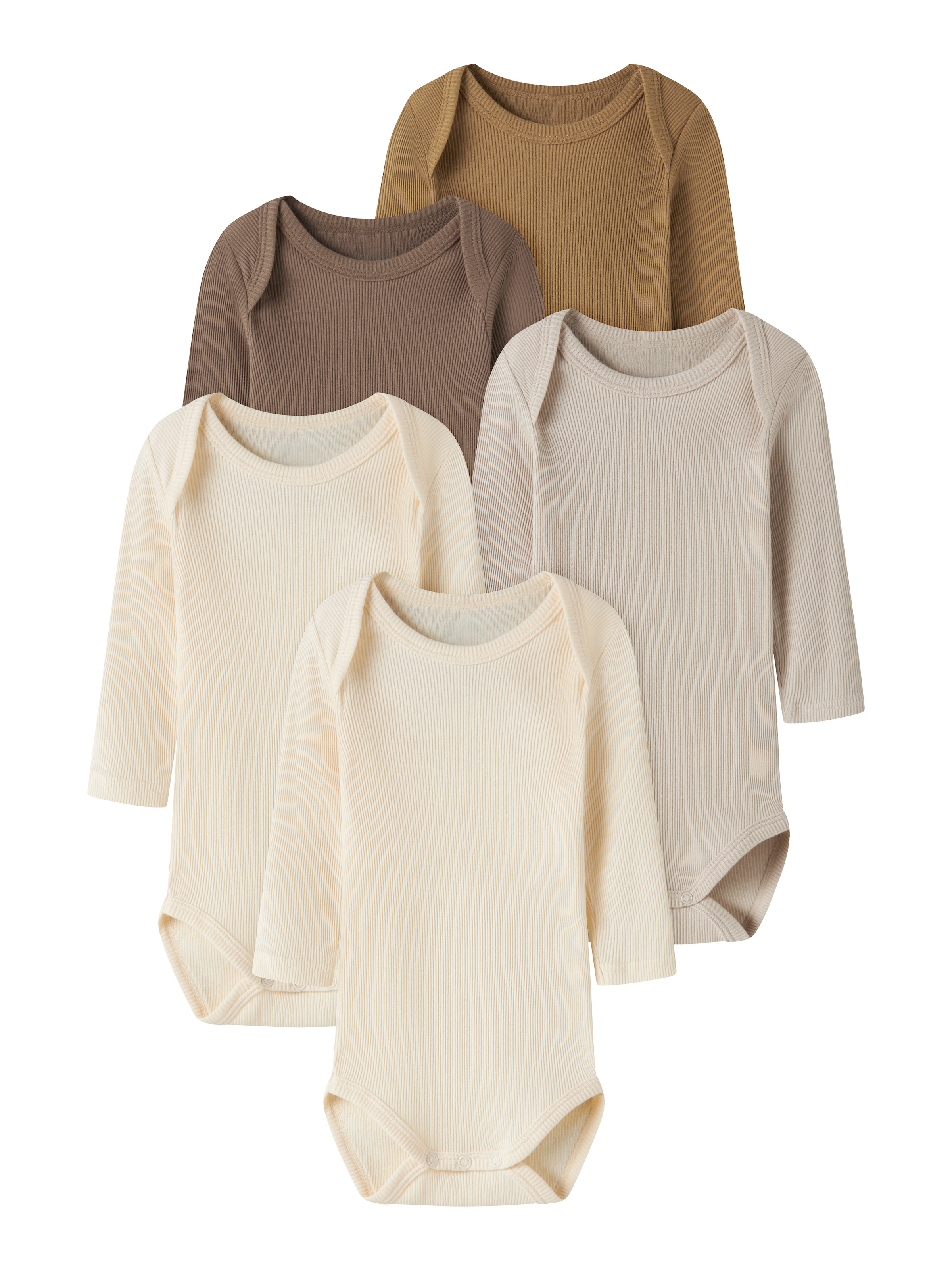 Name It Body à manches longues »NBNBODY für Mädchen und Jungen mit Rippstruktur und Komfort« Paquet, 5 uni, décontracté, coupe régulière, coton, col rond
