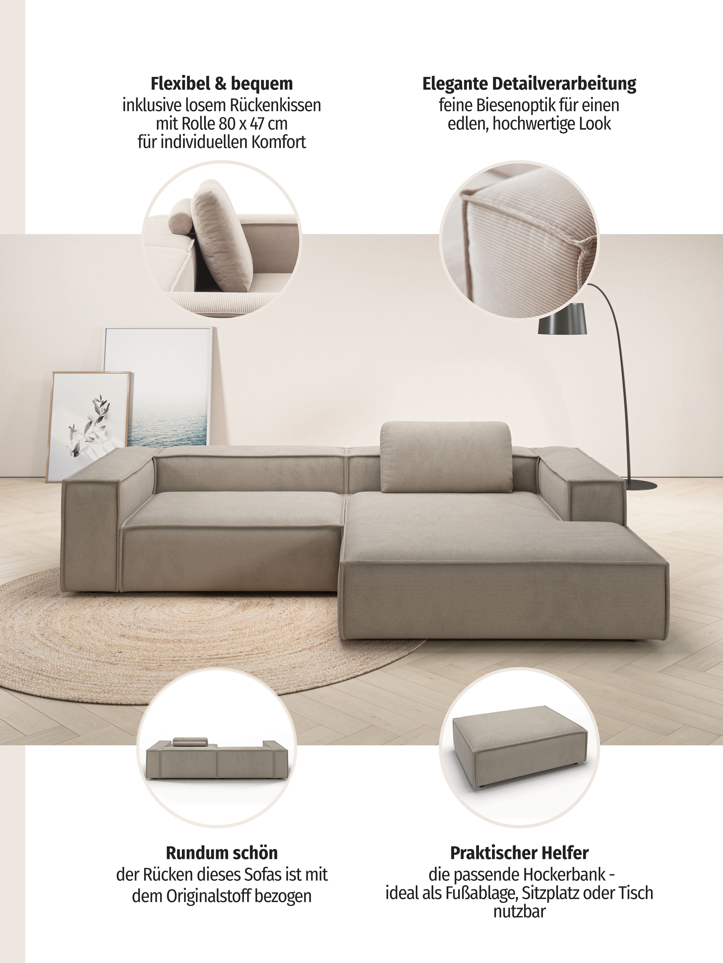 Home affaire Canapé d'angle »Watertown, modernes XXL L-Form, 306 cm breit« grand canapé lounge avec beaucoup d'espace pour la famille