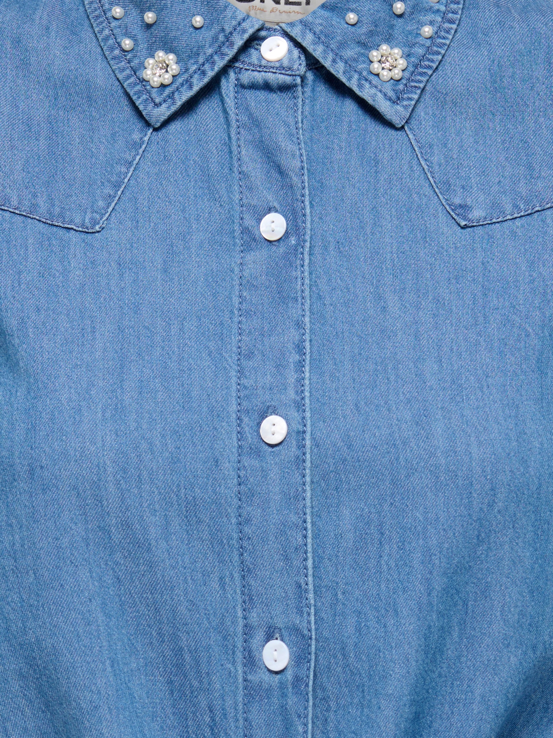 ONLY Blouse en jean »ONLBRIAR S/L PEARL KNOT SHIRT DNM QYT« Baumwolle