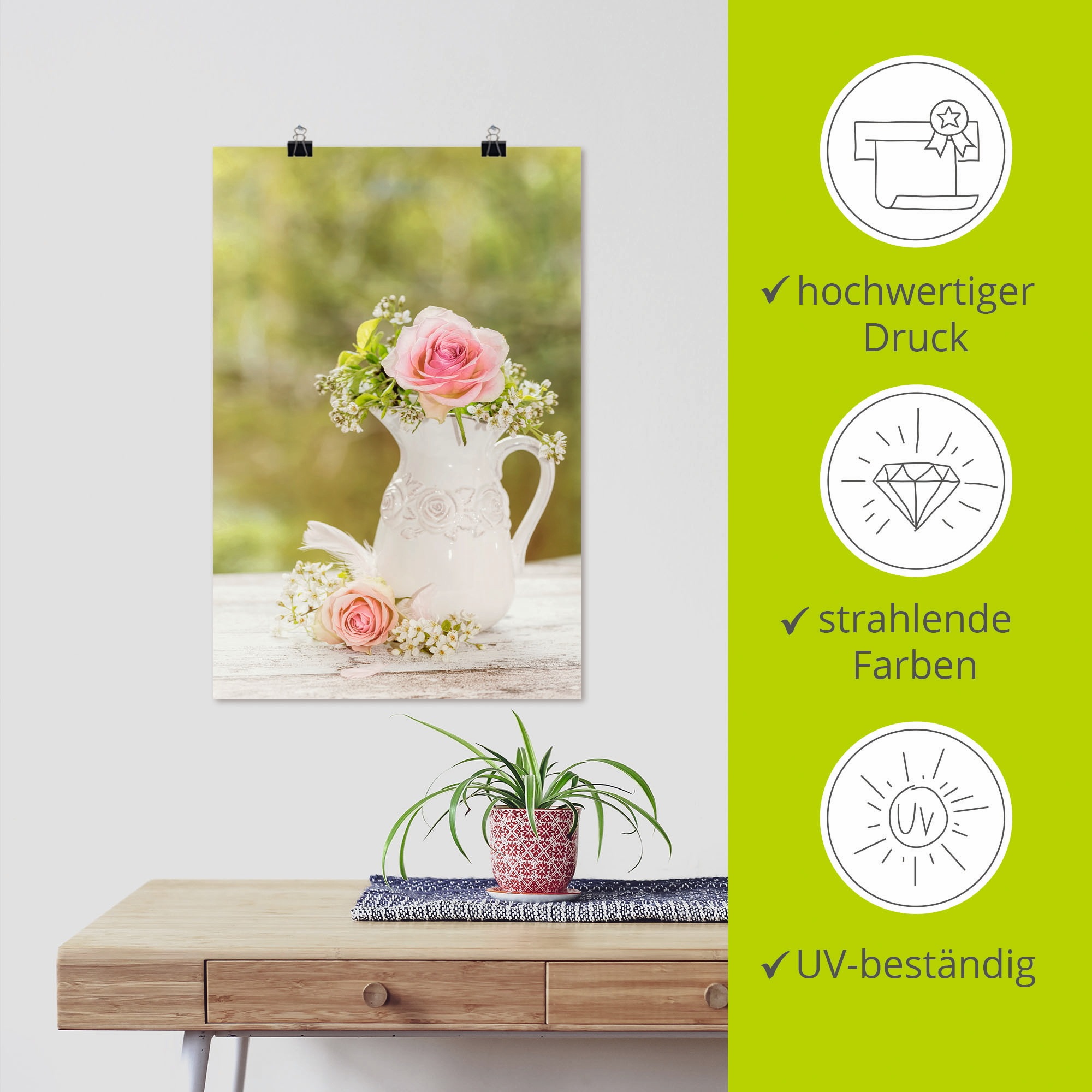 Artland Wandbild »Vintage Rosen in Vase« Blumen 1 Stk. tlg. als Alubild, Leinwandbild, Poster in verschied. Grössen