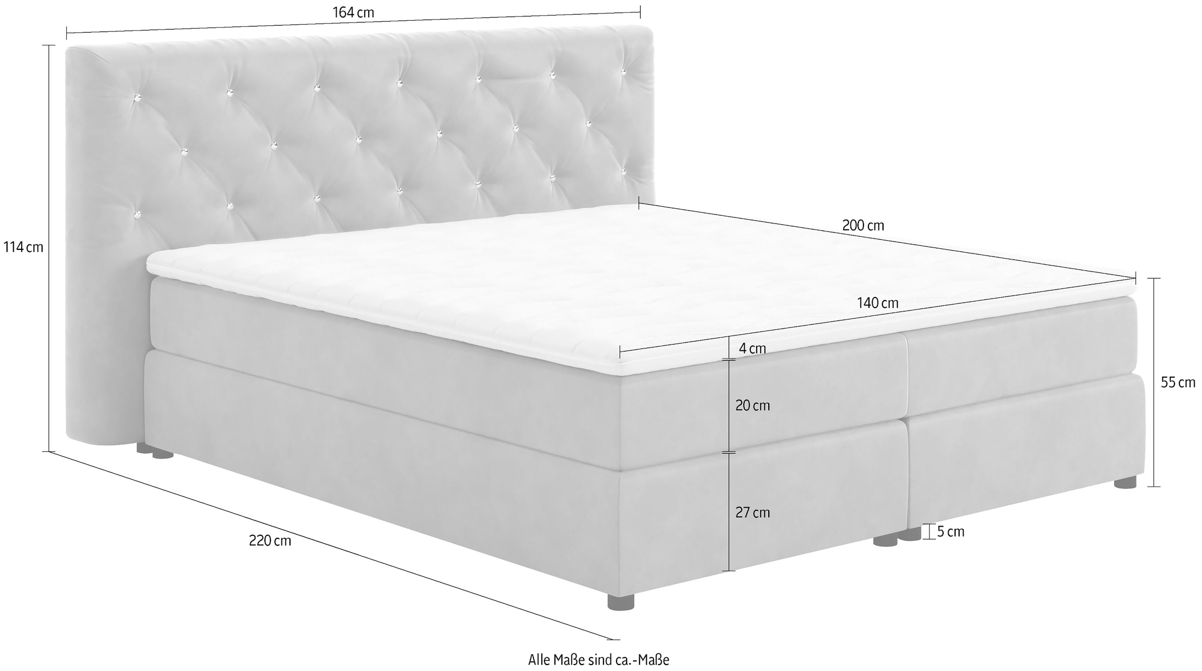 COTTA Boxspringbett »Castle« mit Strasssteinen im Kopfteil, inkl. Topper